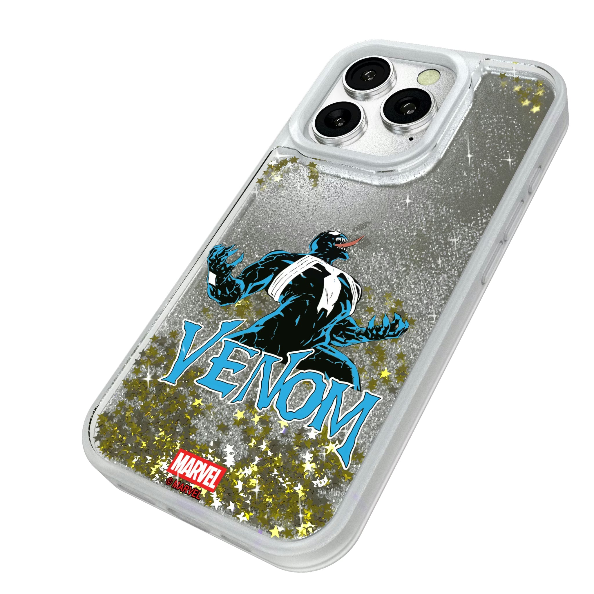 Marvel Venom Badge iPhone Glitter Phone Case for Apple iPhone - Isometric View#Device_iPhone 16 Pro
