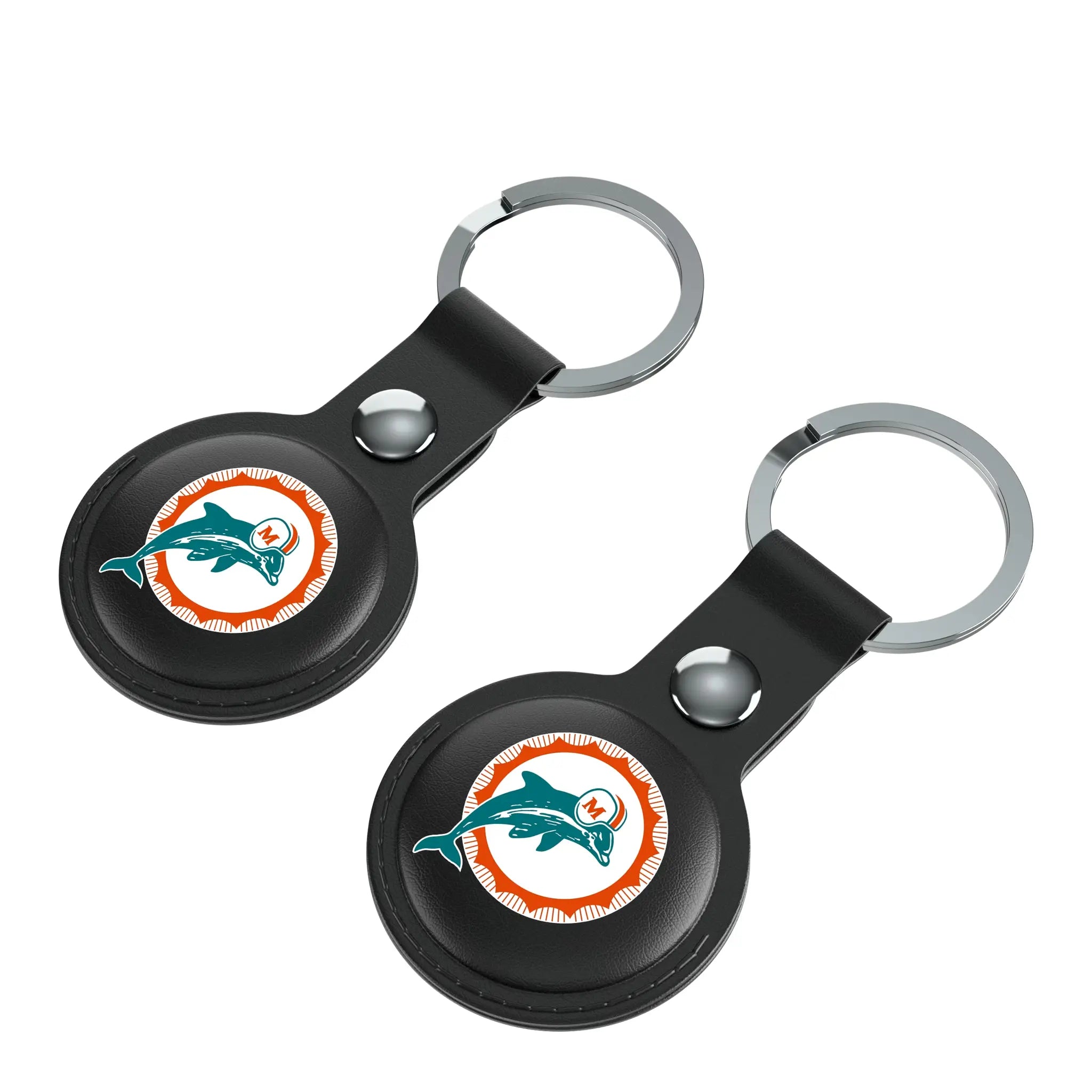 Miami Dolphins 1966-1973 Historic Collection Insignia AirTag Black Airtag Holder 2-Pack - Isometric View