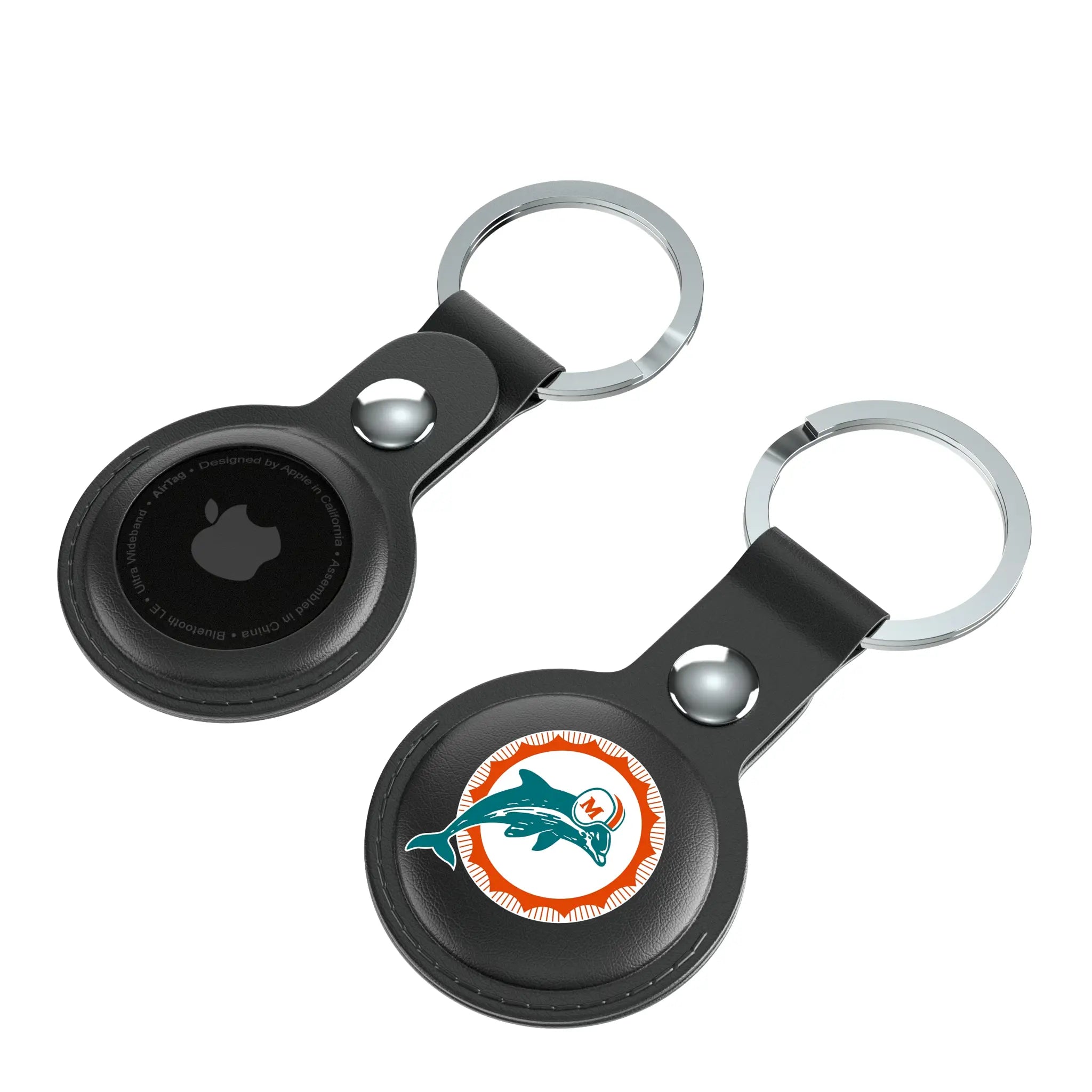 Miami Dolphins 1966-1973 Historic Collection Insignia AirTag Black Airtag Holder 2-Pack - Isometric View