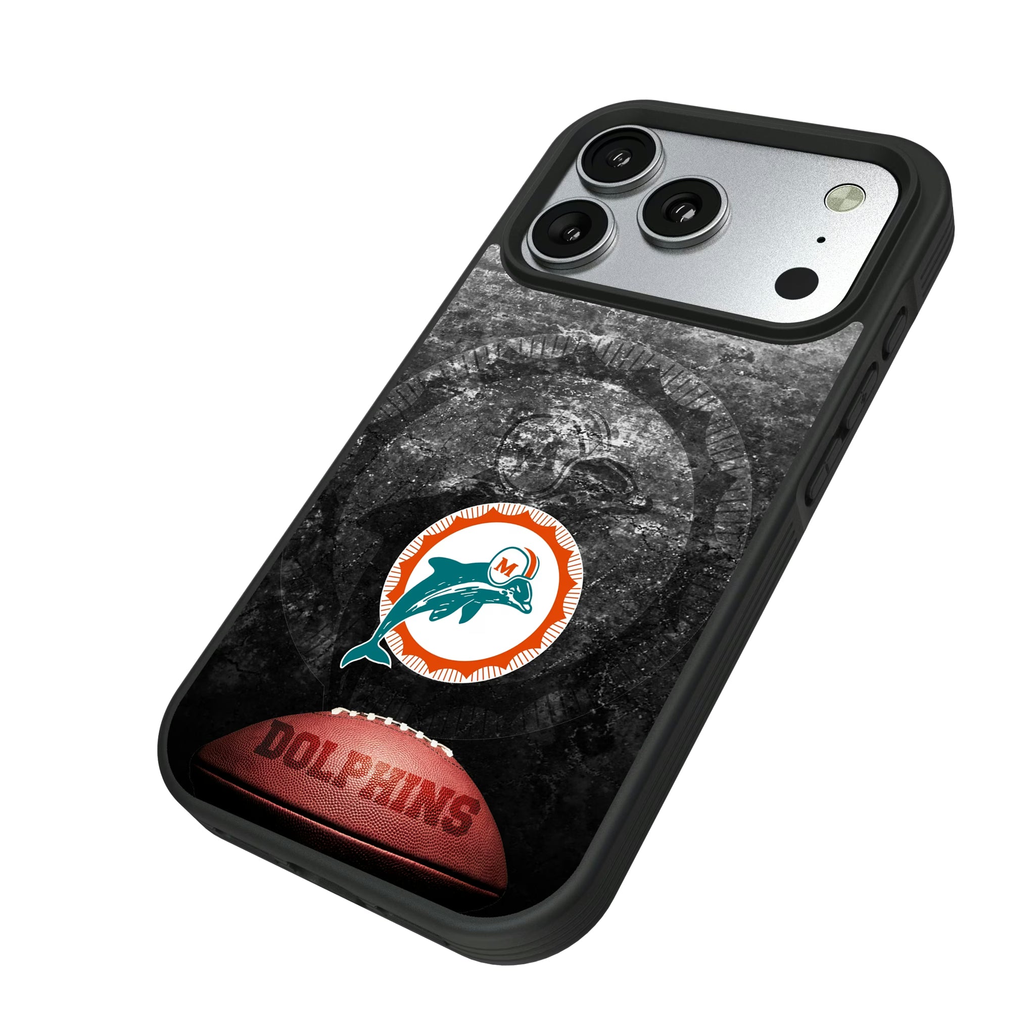 Miami Dolphins 1966-1973 Historic Collection Legendary iPhone Bump Phone Case for Apple iPhone - Isometric View#Device_iPhone 17 Pro