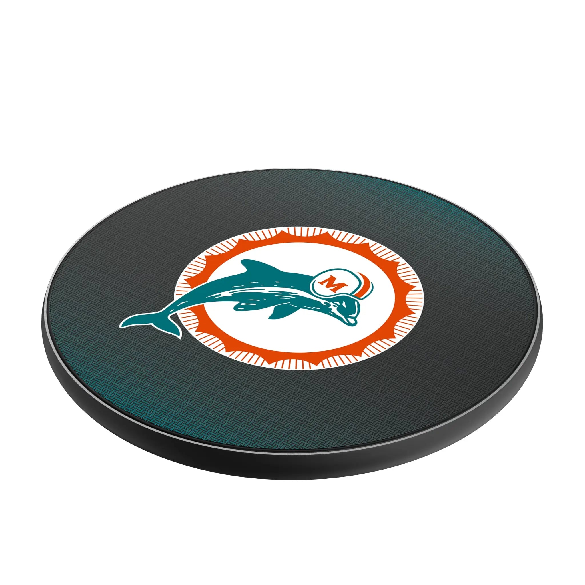 Miami Dolphins 1966-1973 Historic Collection Linen 15-Watt Wireless Charger - Isometric View