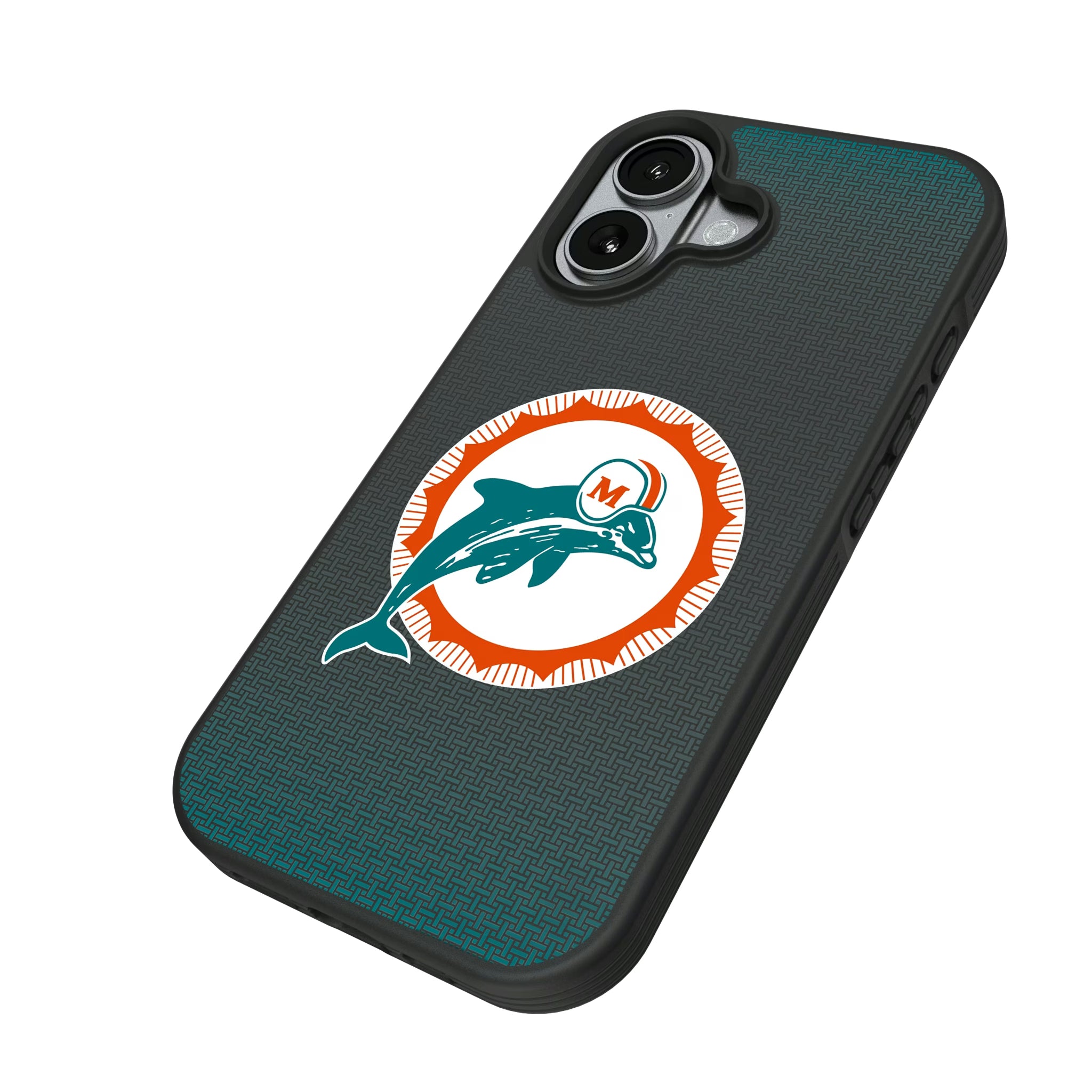 Miami Dolphins 1966-1973 Historic Collection Linen iPhone Bump Phone Case for Apple iPhone - Isometric View#Device_iPhone 17
