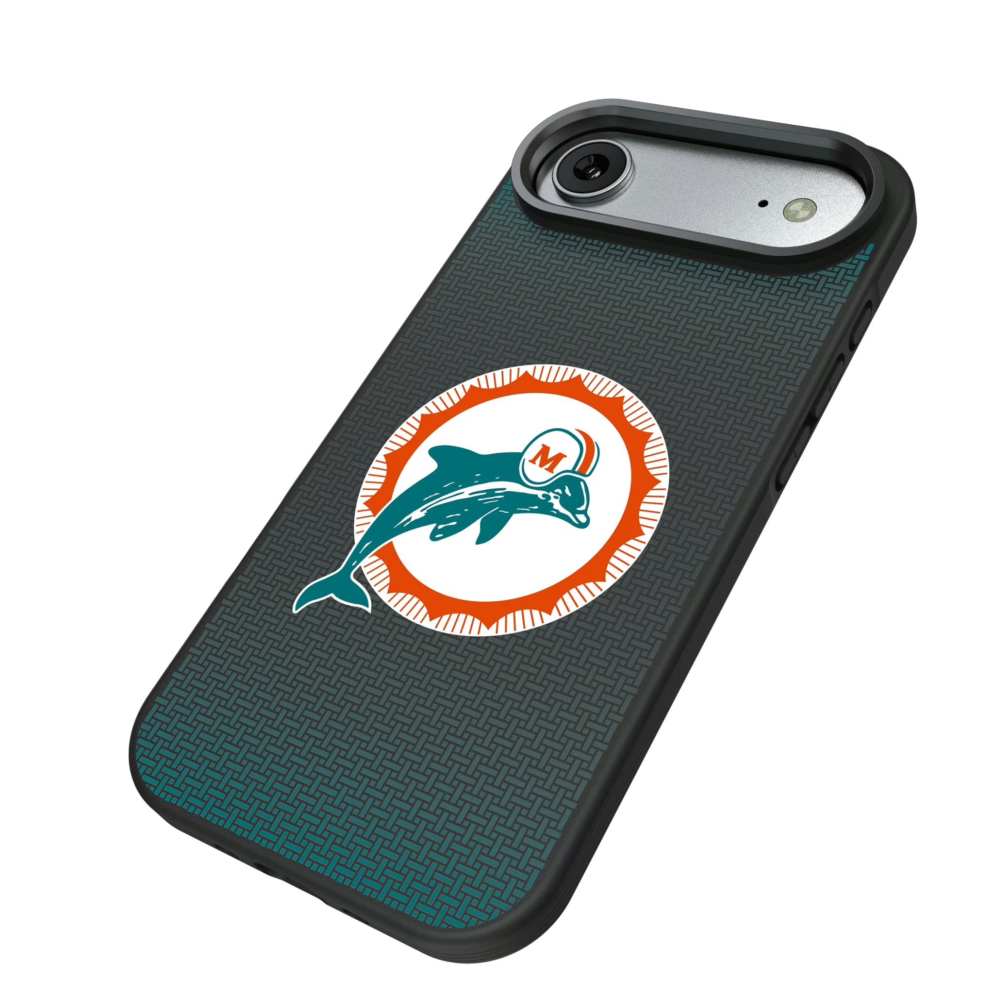 Miami Dolphins 1966-1973 Historic Collection Linen iPhone Bump Phone Case for Apple iPhone - Isometric View#Device_iPhone Air