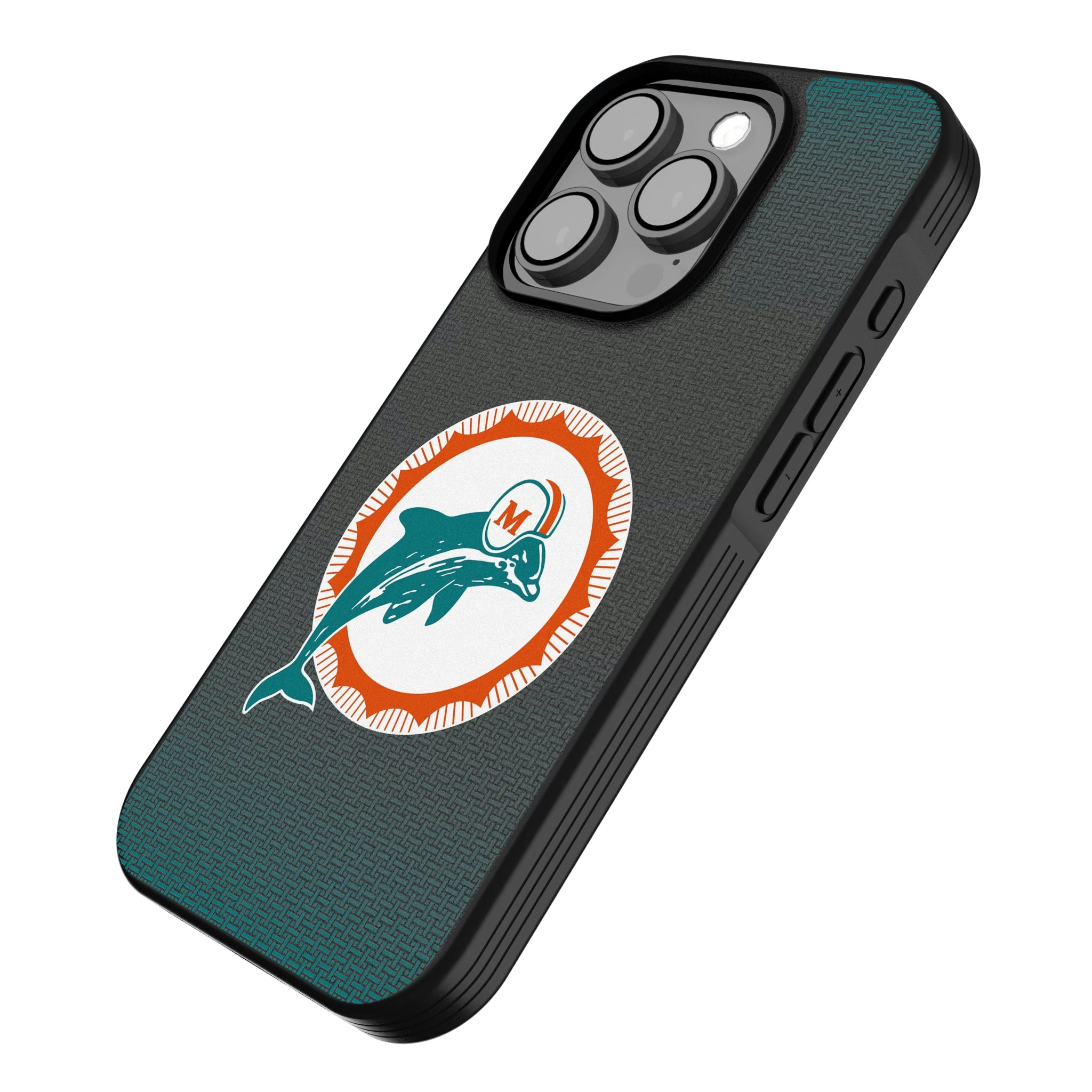 Miami Dolphins 1966-1973 Historic Collection Linen iPhone Bump Phone Case for Apple iPhone - Isometric View