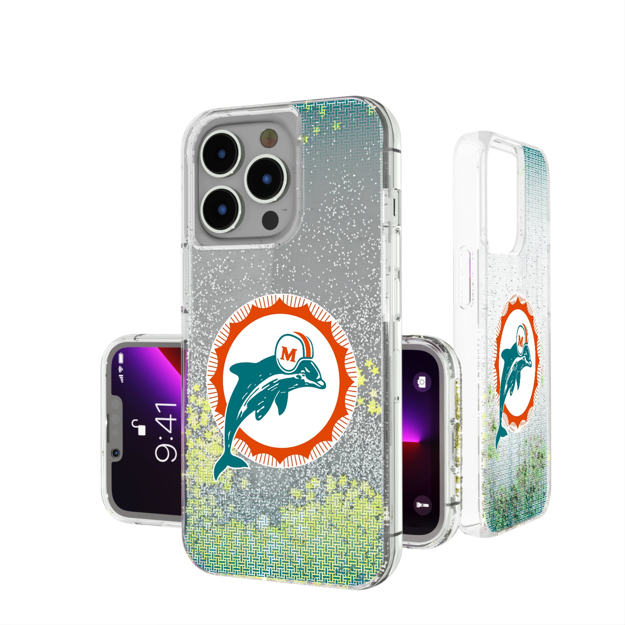 Miami Dolphins 1966-1973 Historic Collection Linen iPhone Glitter Phone Case for Apple iPhone