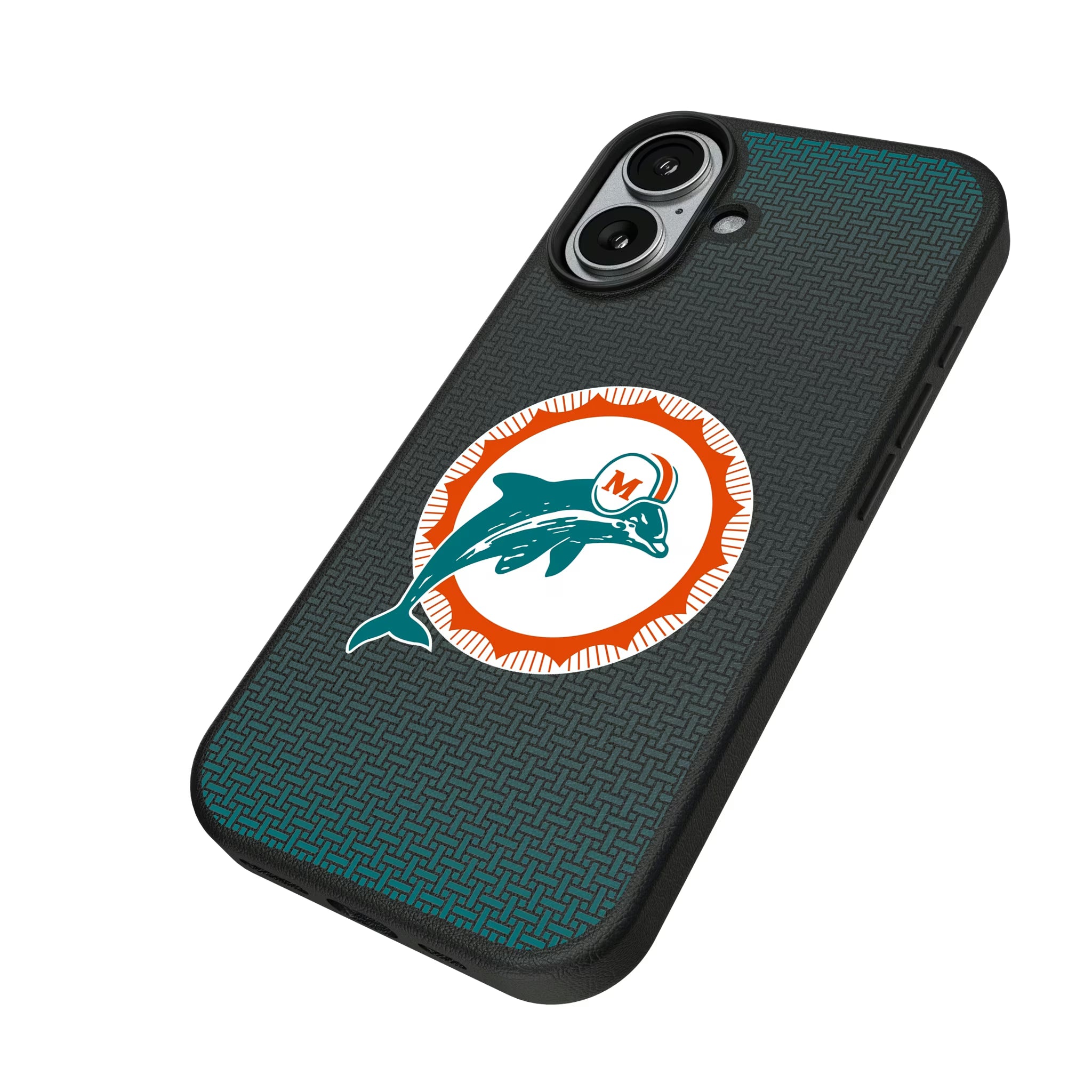 Miami Dolphins 1966-1973 Historic Collection Linen iPhone MagSafe Compatible Phone Case for Apple iPhone - Isometric View#Device_iPhone 17