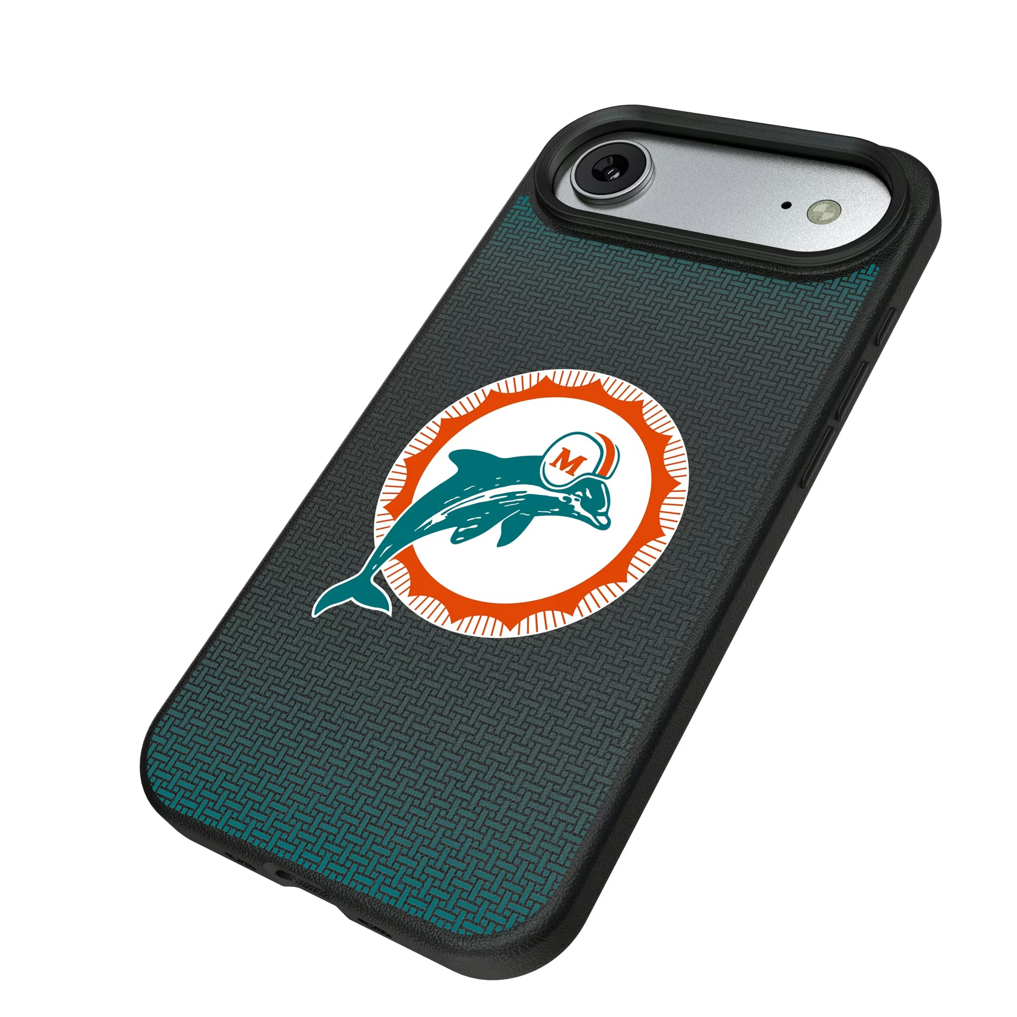 Miami Dolphins 1966-1973 Historic Collection Linen iPhone MagSafe Compatible Phone Case for Apple iPhone - Isometric View#Device_iPhone Air