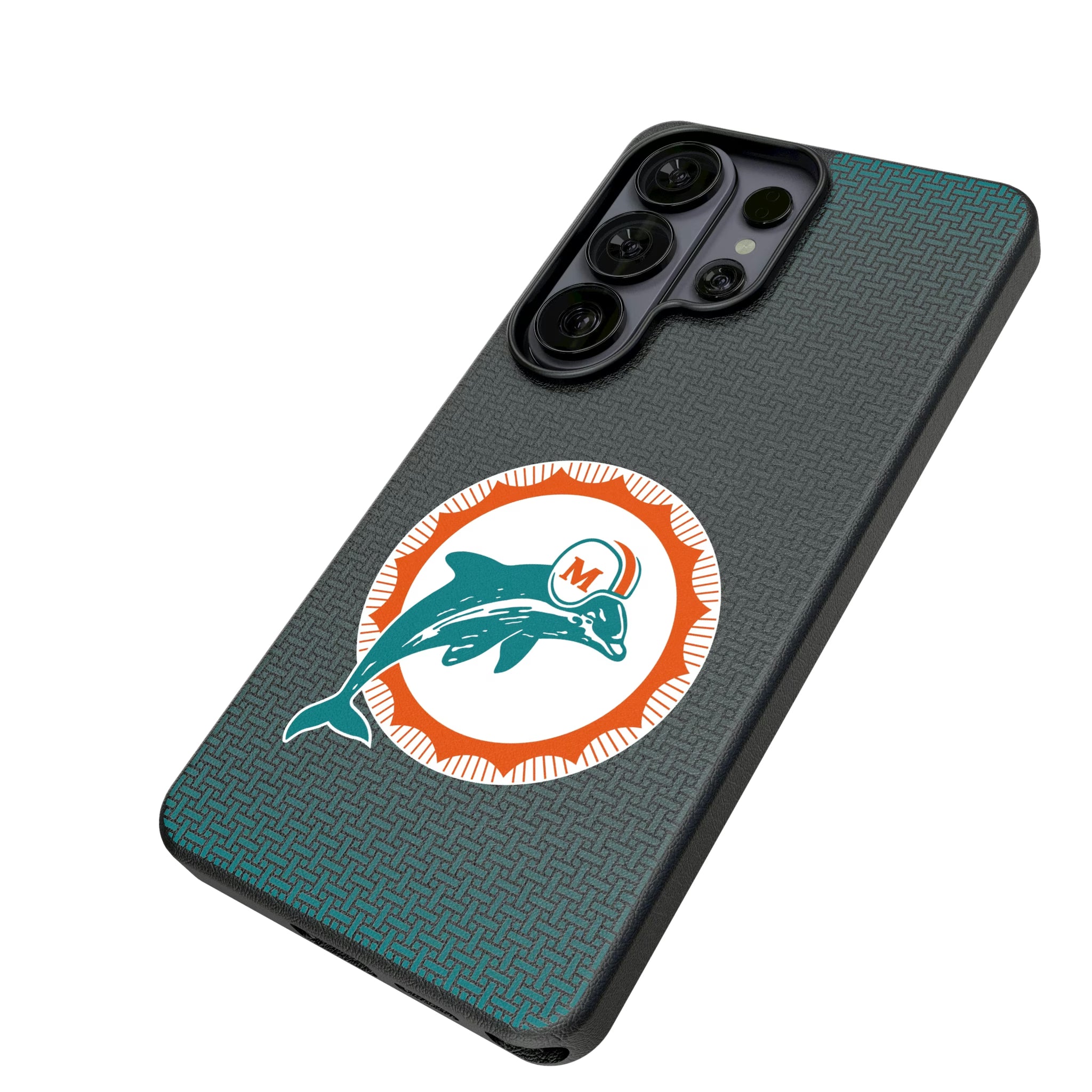 Miami Dolphins 1966-1973 Historic Collection Linen Galaxy MagSafe Compatible Phone Case for Samsung Galaxy - Isometric View#Device_Galaxy S26 Ultra