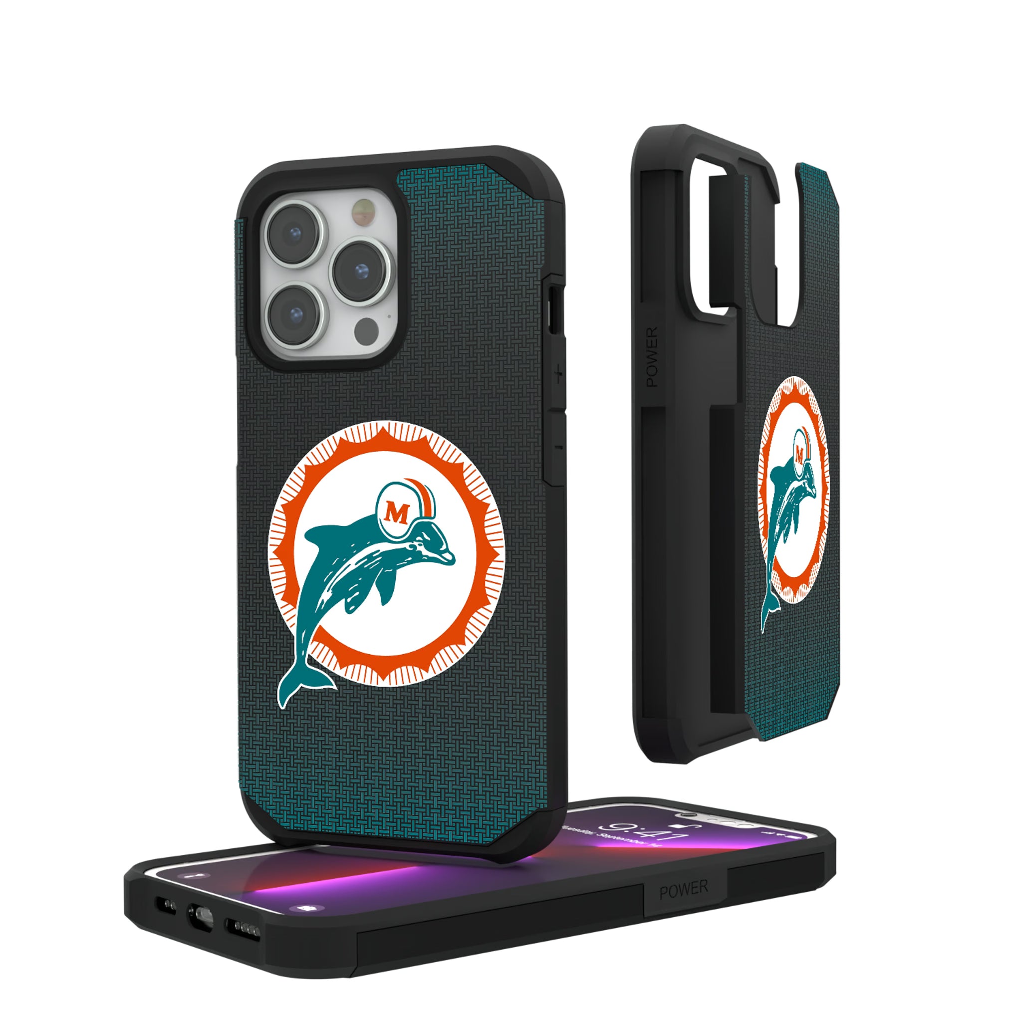 Miami Dolphins 1966-1973 Historic Collection Linen iPhone Rugged Phone Case for Apple iPhone#Device_iPhone 13 Pro
