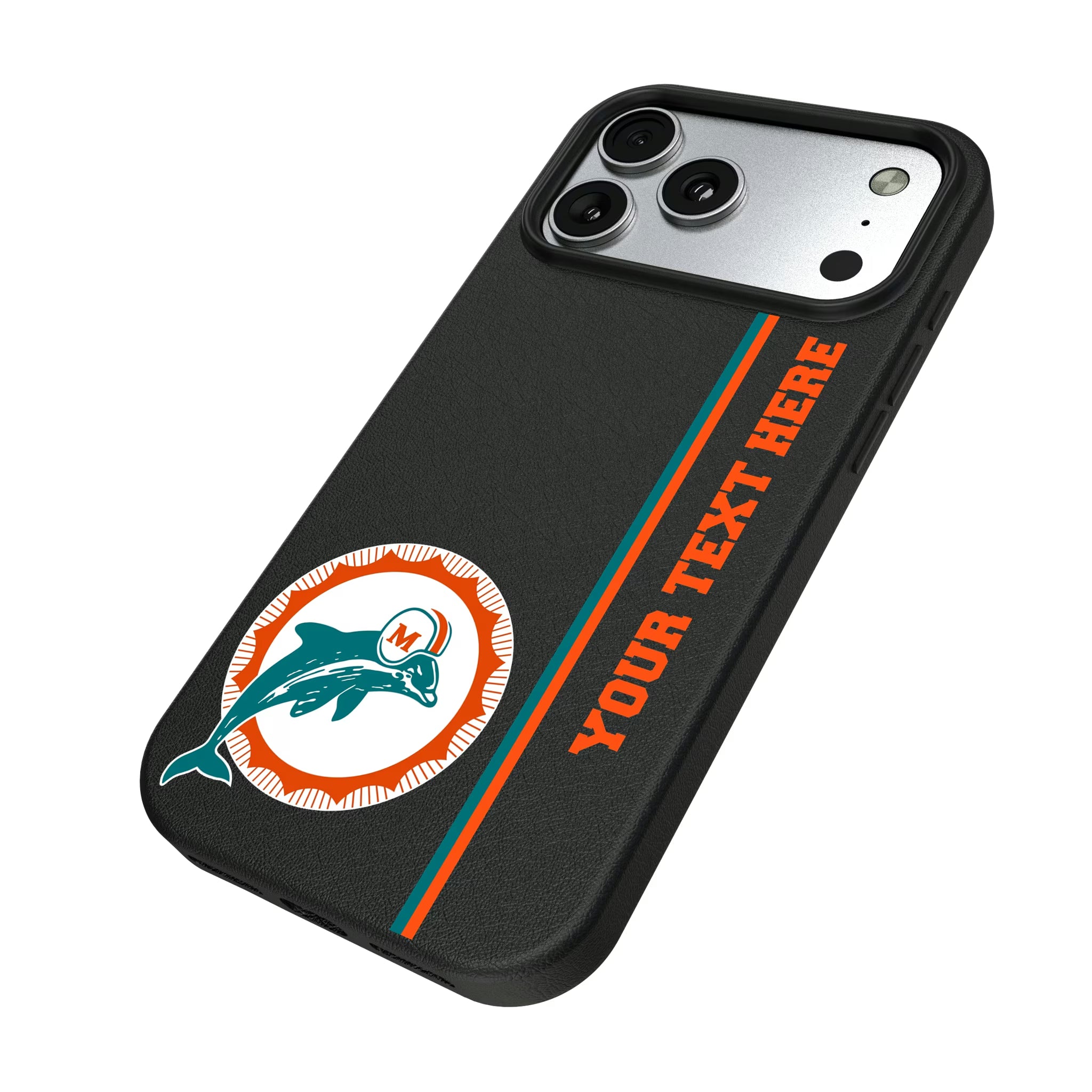Miami Dolphins 1966-1973 Historic Collection Personalized Sidebard iPhone MagSafe Compatible Phone Case for Apple iPhone - Isometric View#Device_iPhone 17 Pro Max