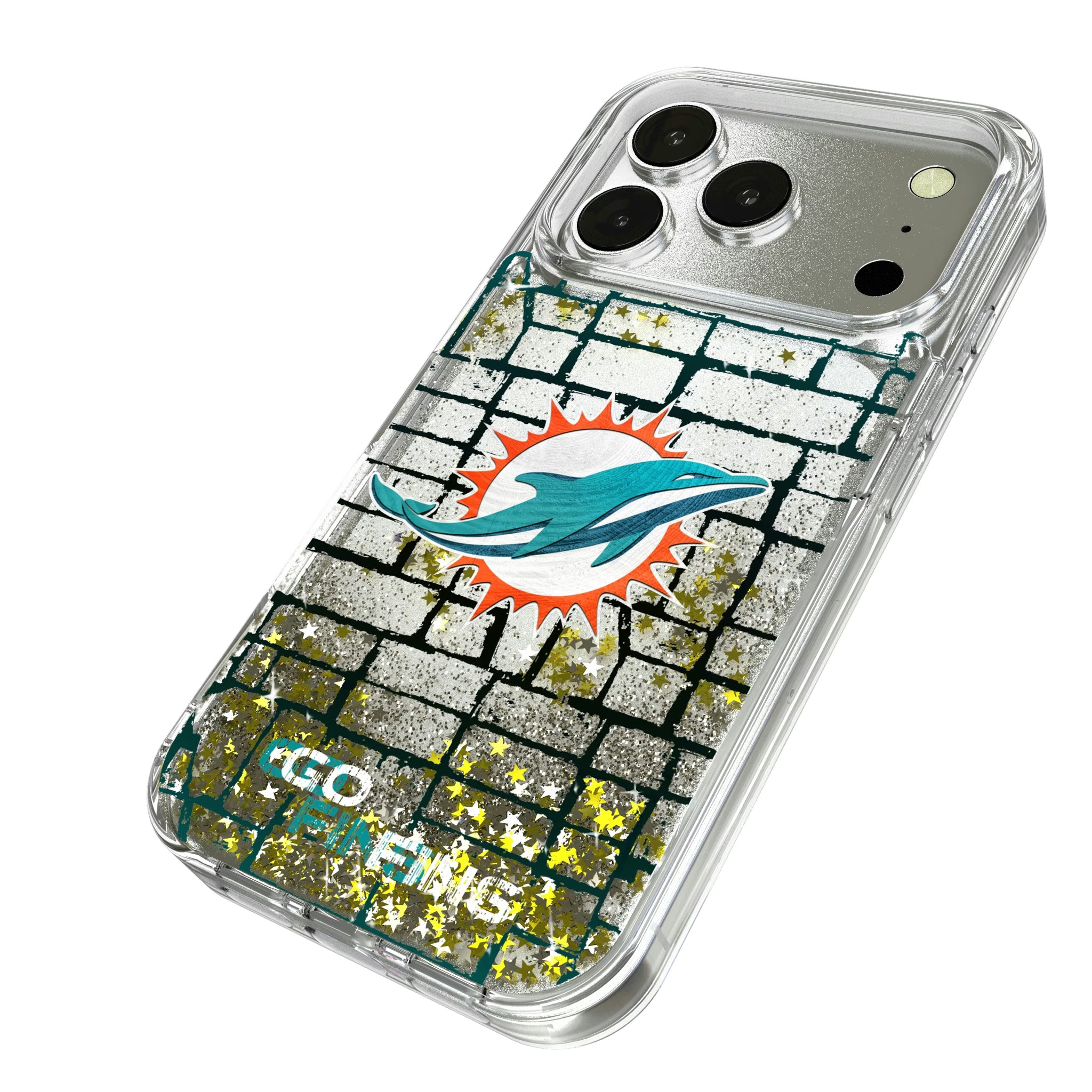 Miami Dolphins Brick iPhone Glitter Phone Case for Apple iPhone - Isometric View
