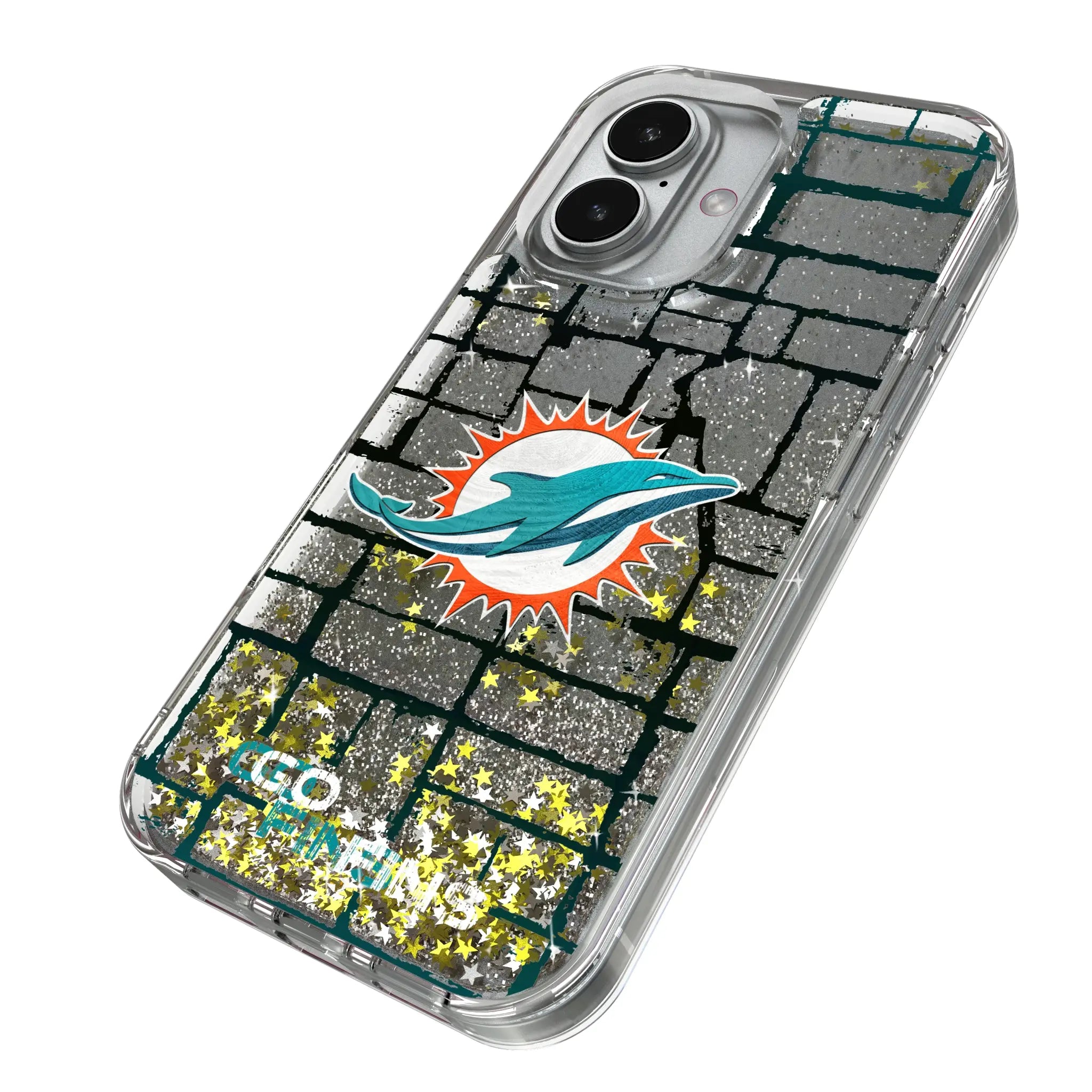 Miami Dolphins Brick iPhone Glitter Phone Case for Apple iPhone - Isometric View