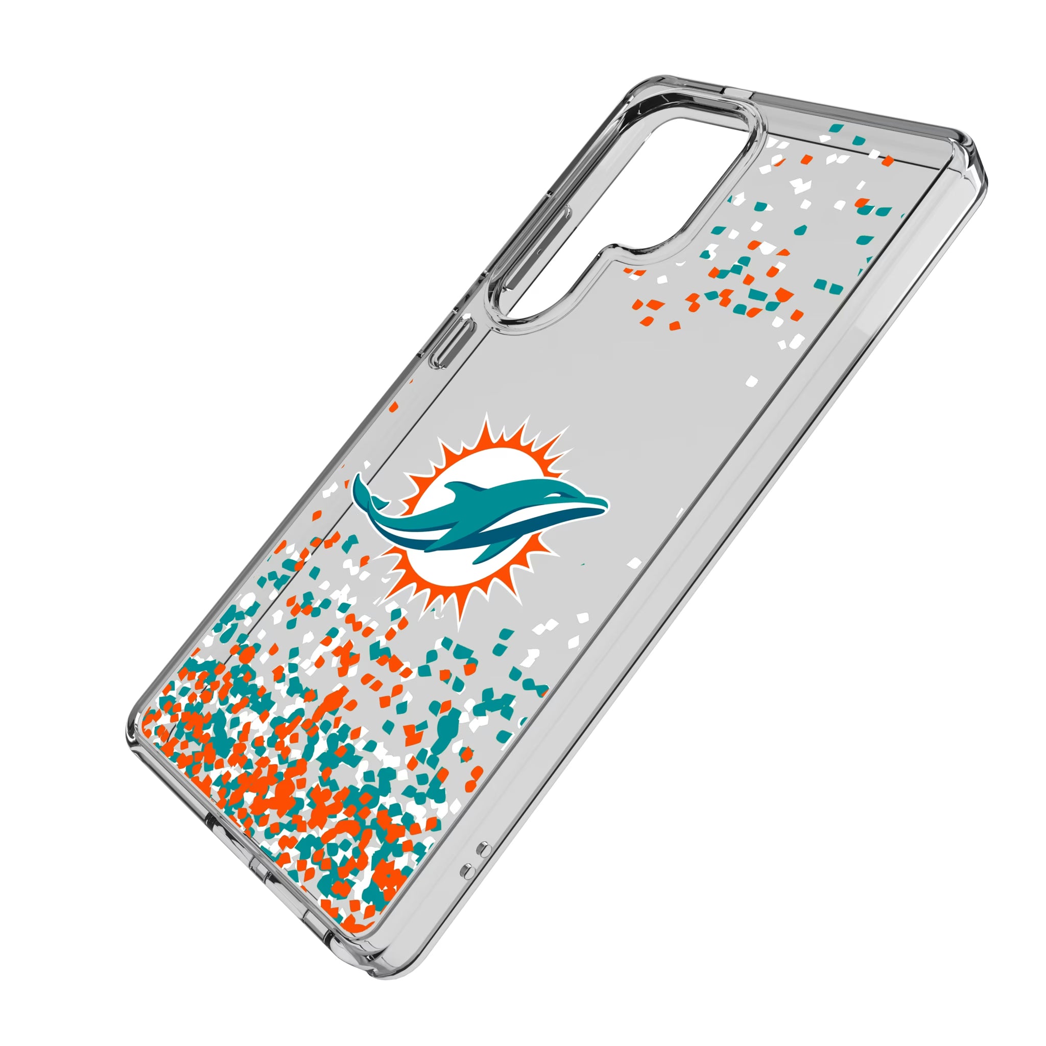 Miami Dolphins Confetti Galaxy Clear Phone Case for Samsung Galaxy - Isometric View