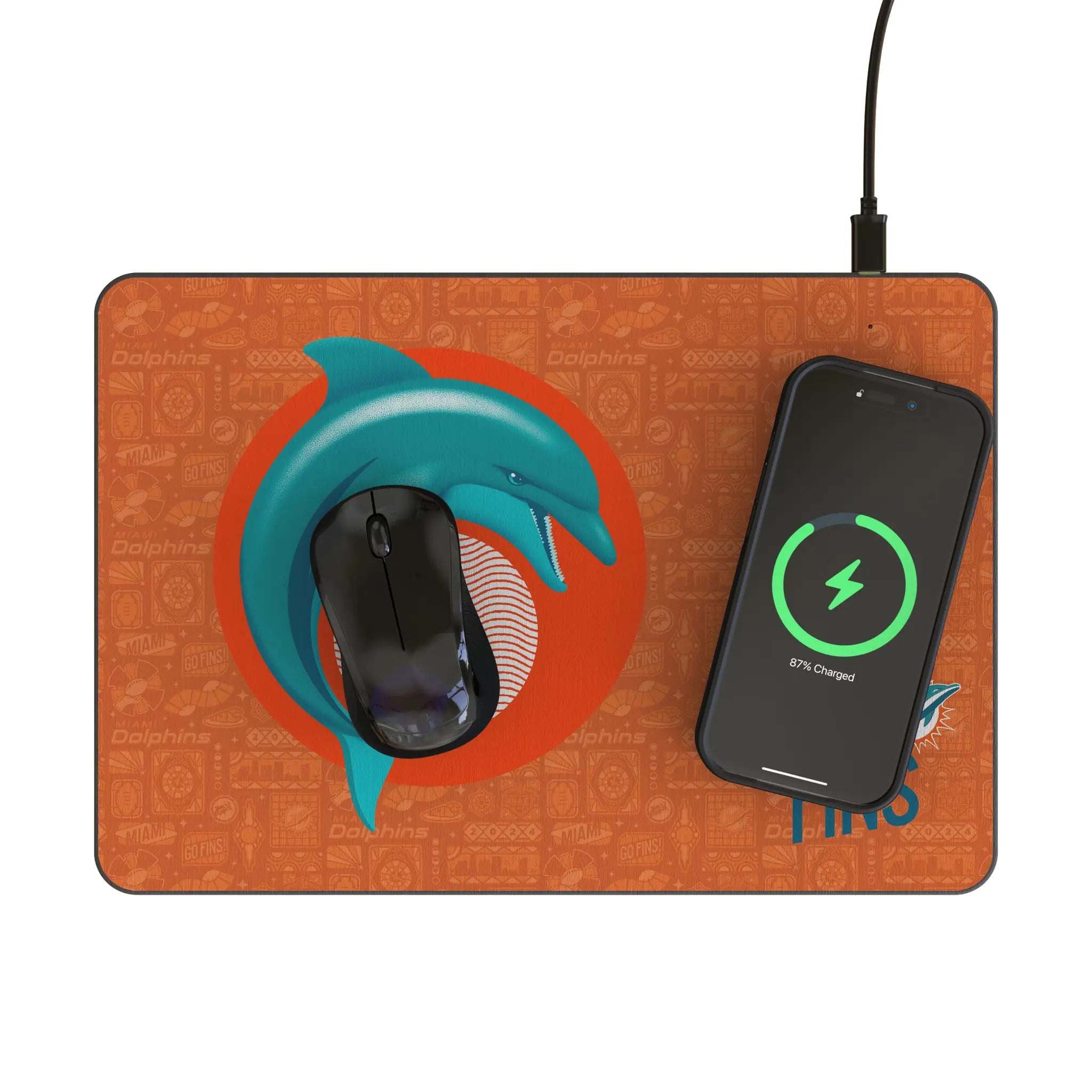 Miami Dolphins Deco 15-Watt Wireless Charger and Mouse Pad - Lifestyle