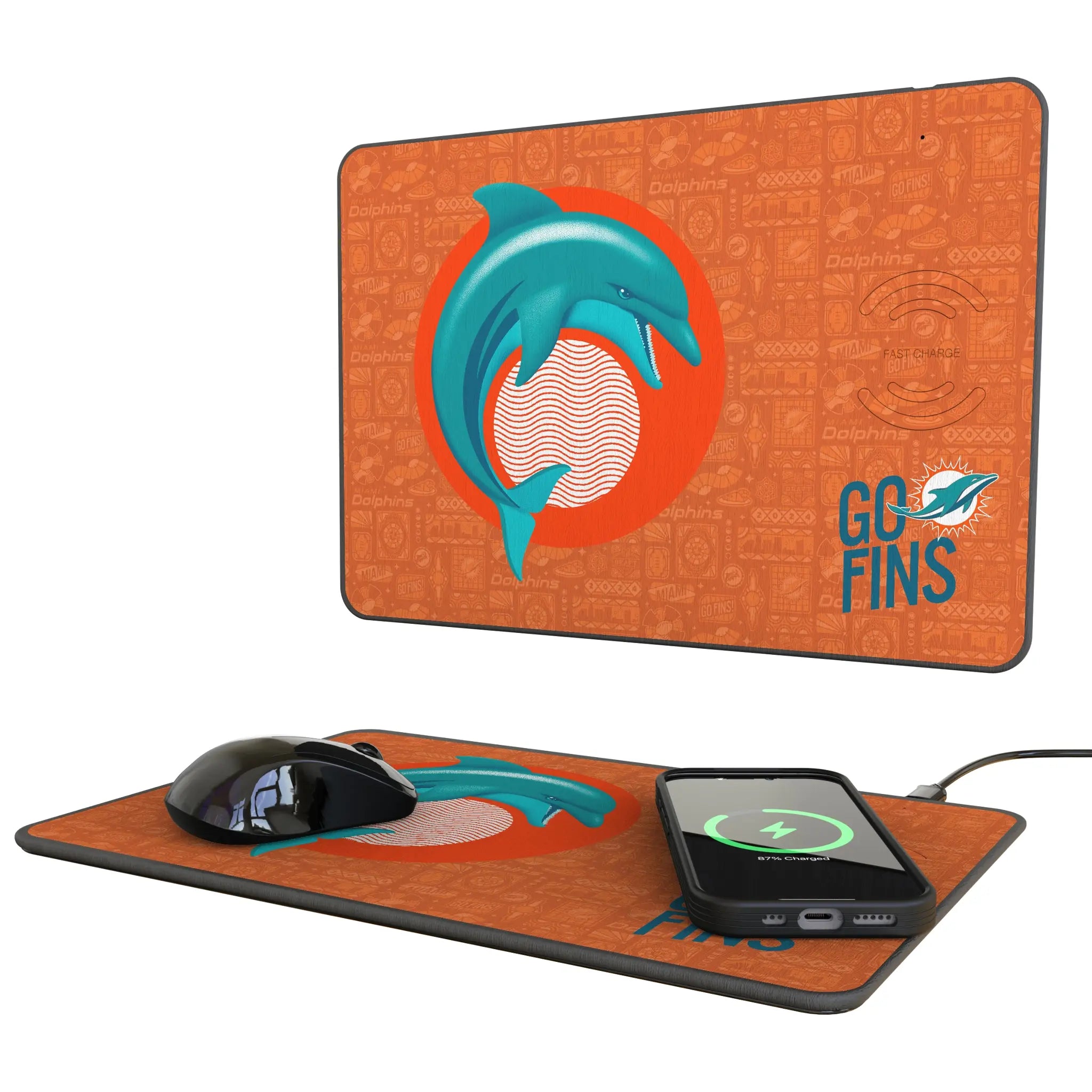 Miami Dolphins Deco 15-Watt Wireless Charger and Mouse Pad