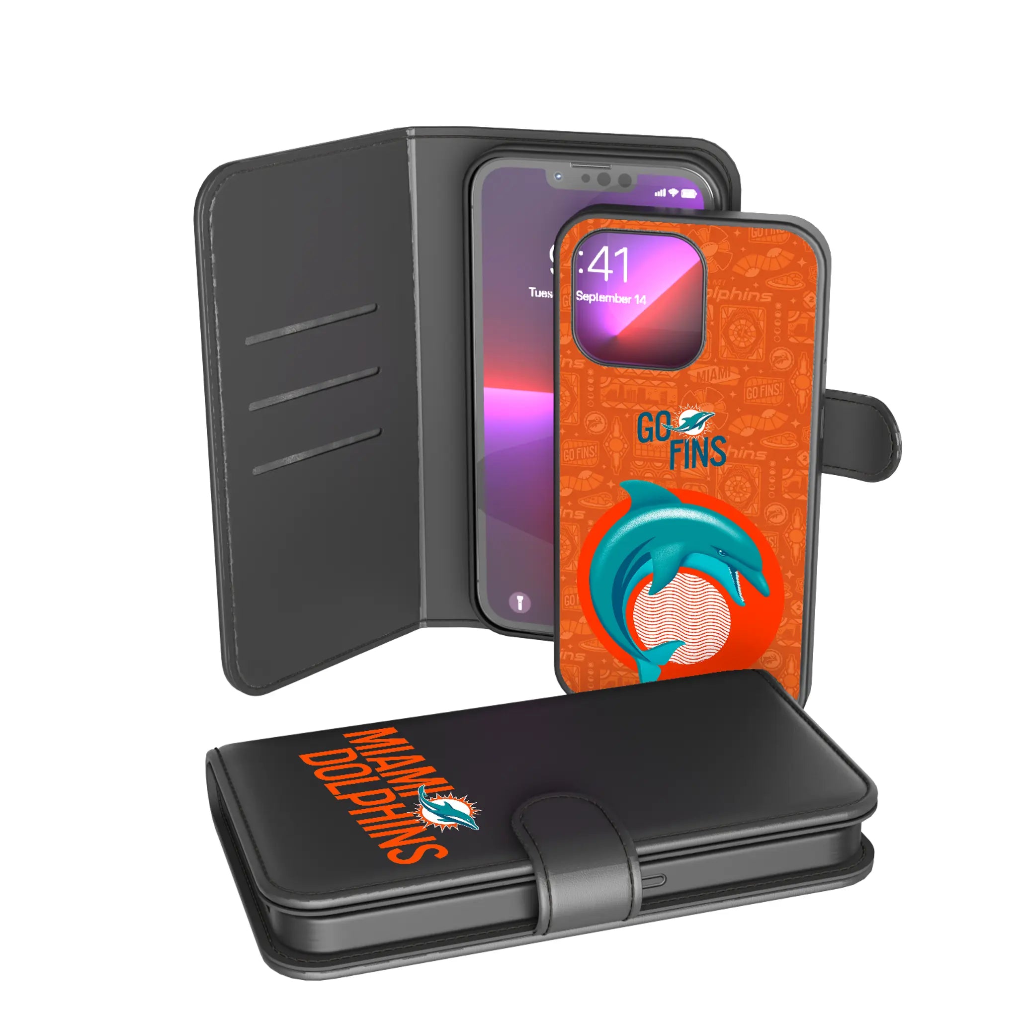 Miami Dolphins Deco iPhone Wallet Phone Case for Apple iPhone