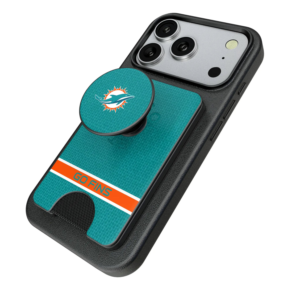 Miami Dolphins Endzone Solid Popsockets Wallet Magnetic - Isometric View