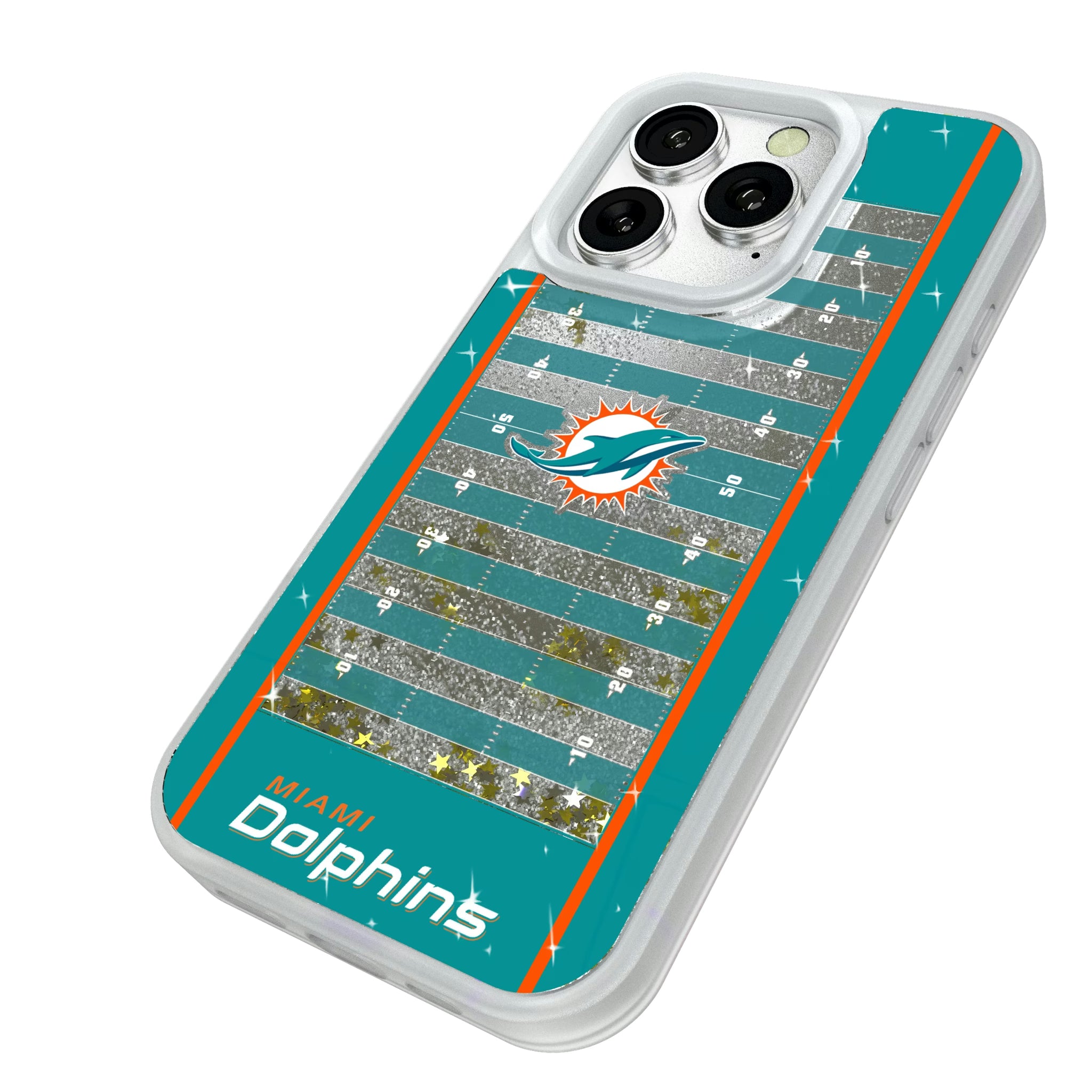 Miami Dolphins Field iPhone Glitter Phone Case for Apple iPhone - Isometric View#Device_iPhone 16 Pro