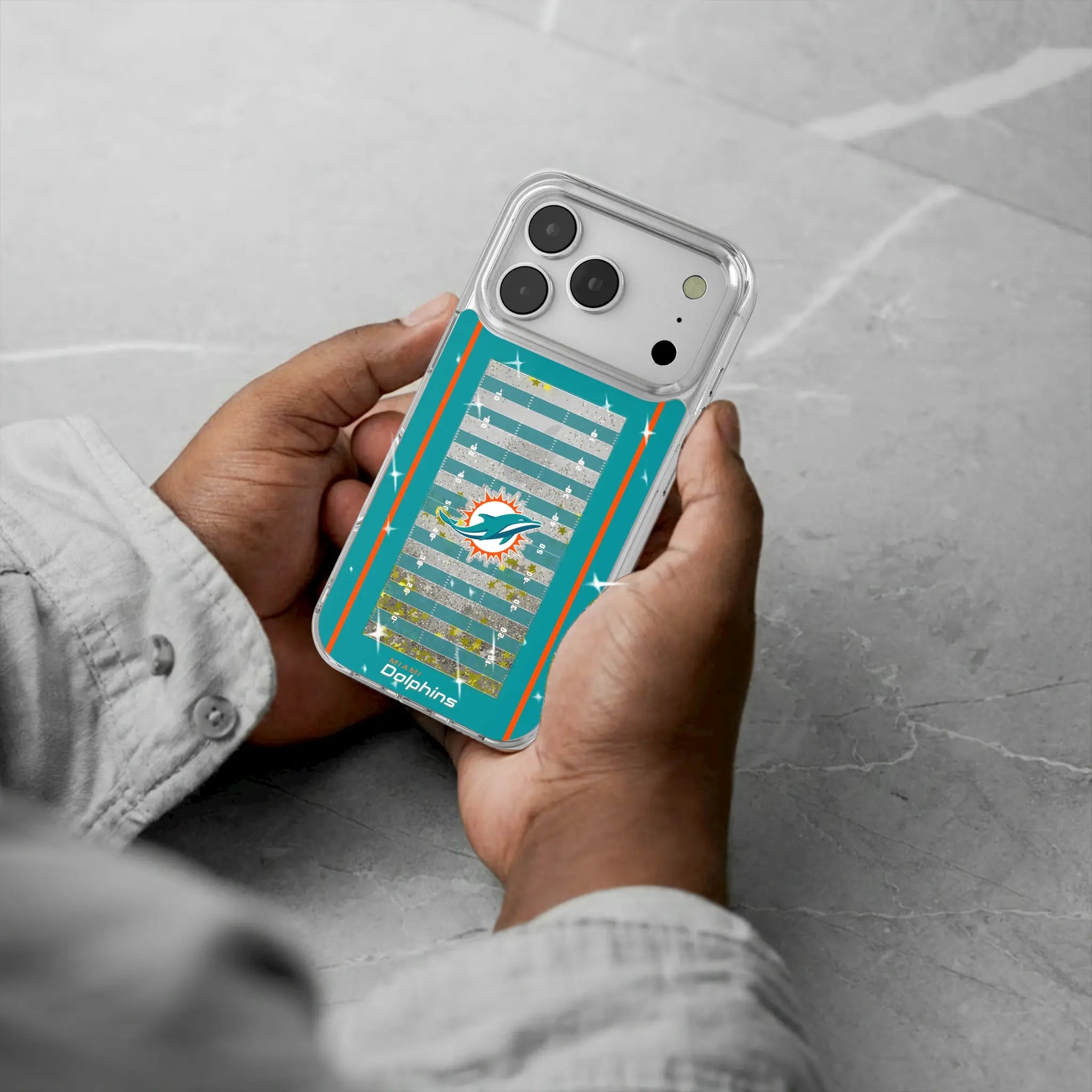 Miami Dolphins Field iPhone Glitter Phone Case for Apple iPhone - Lifestyle