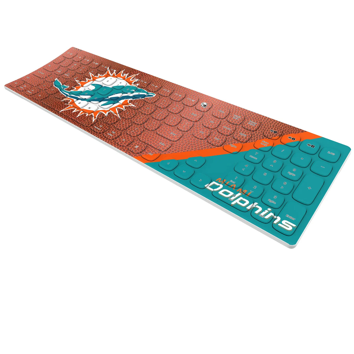 Miami Dolphins Football KKB605 Curved Wireless Keyboard - Isometric View