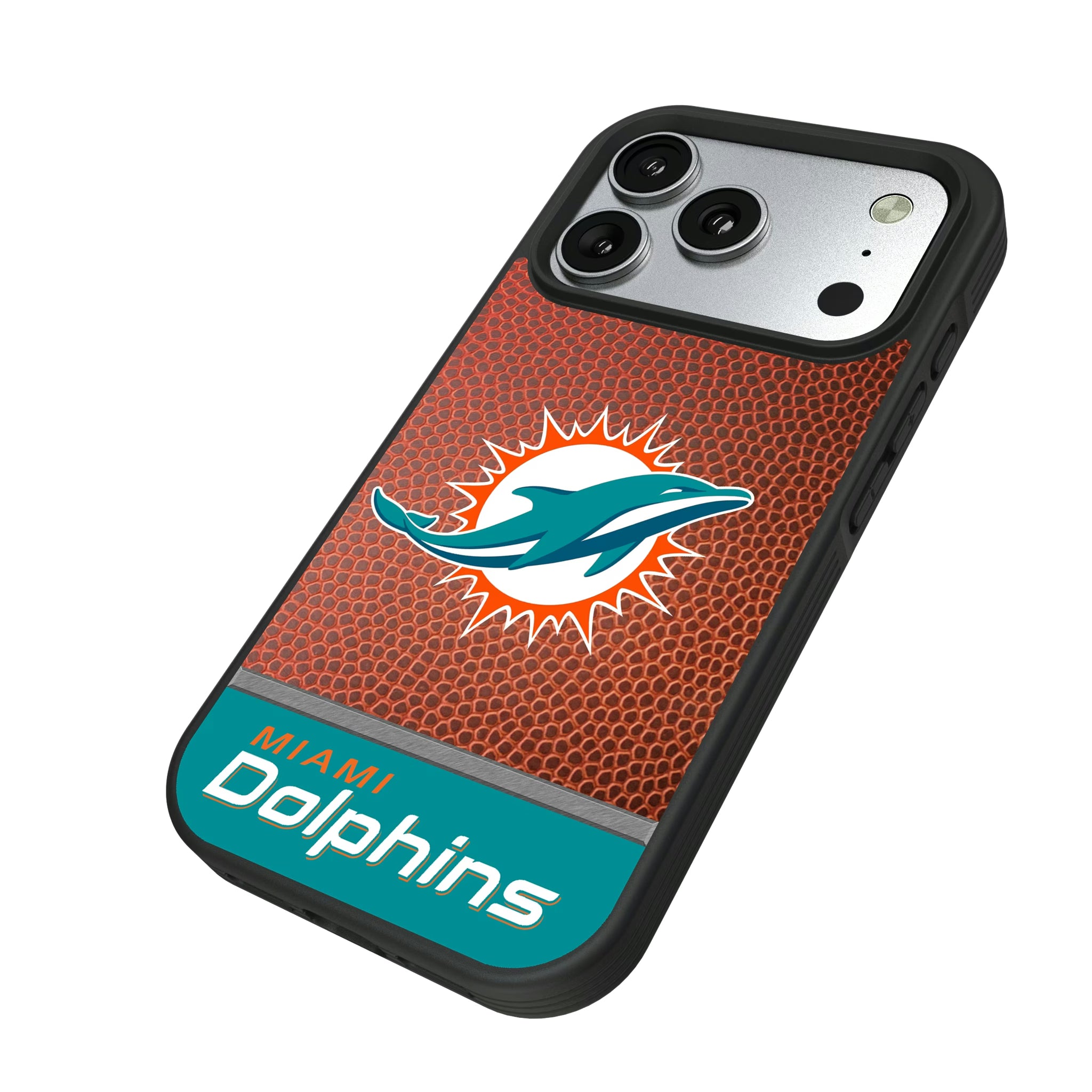 Miami Dolphins Football Wordmark iPhone Bump Phone Case for Apple iPhone - Isometric View#Device_iPhone 17 Pro