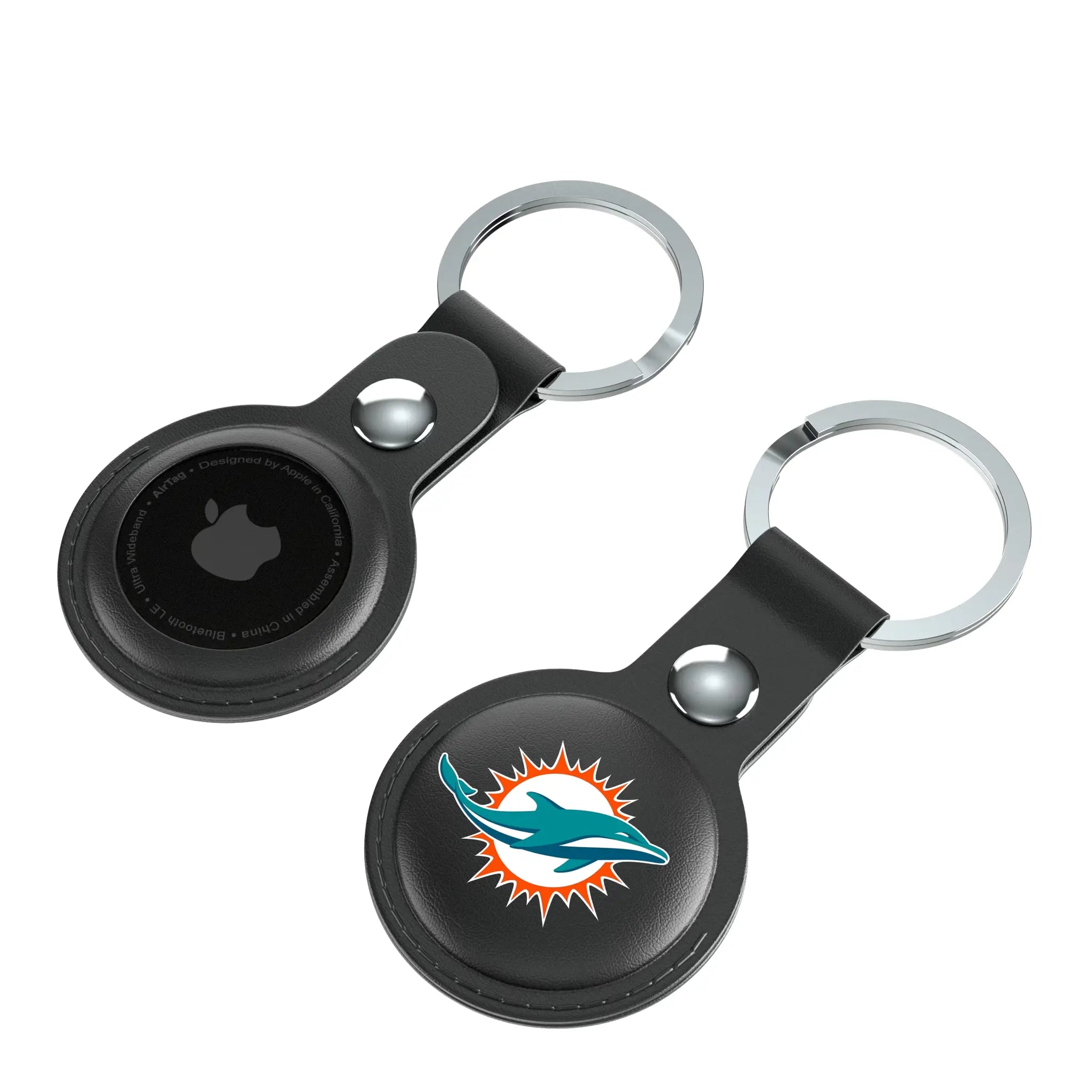 Miami Dolphins Insignia AirTag Black Airtag Holder 2-Pack - Isometric View
