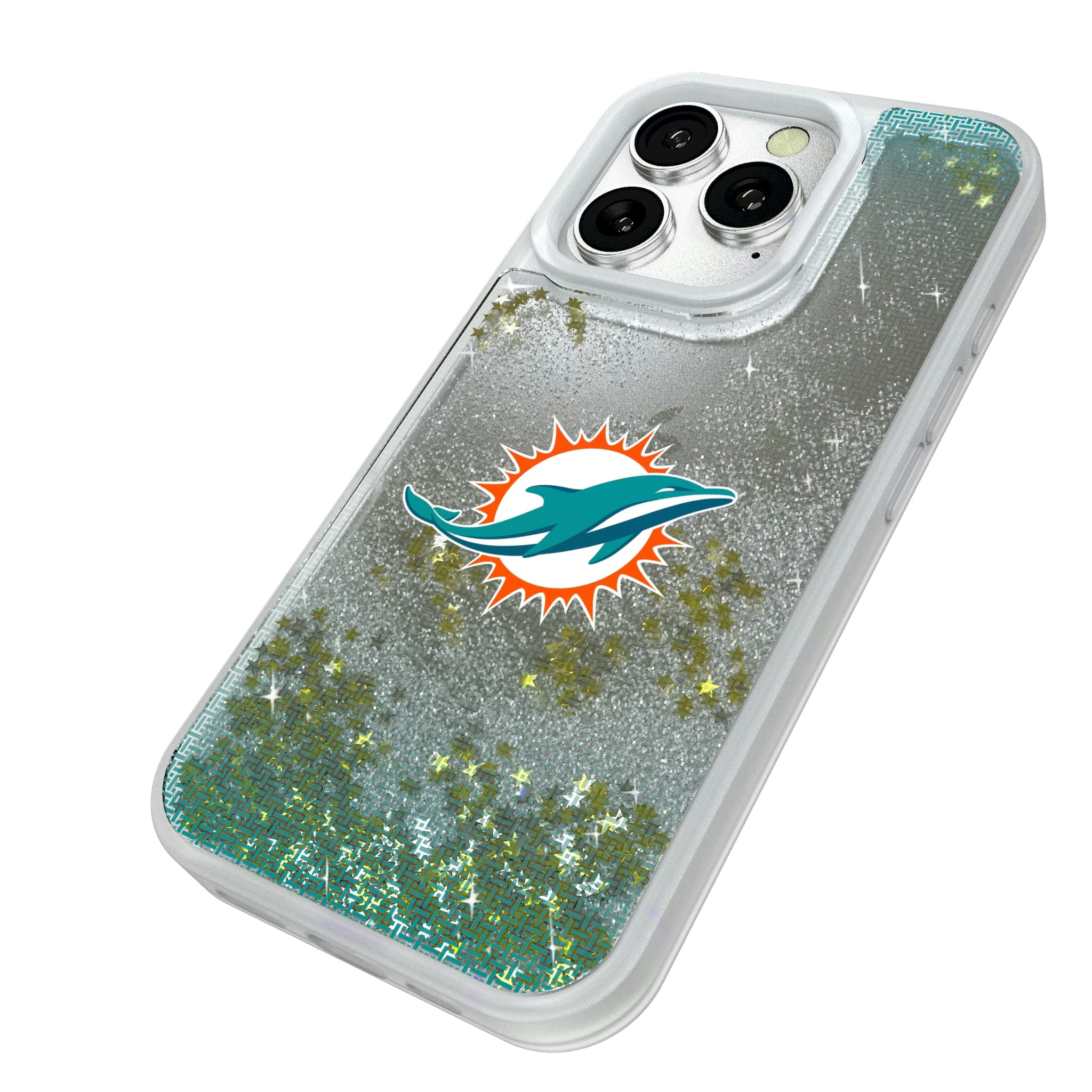 Miami Dolphins Linen iPhone Glitter Phone Case for Apple iPhone - Isometric View#Device_iPhone 16 Pro