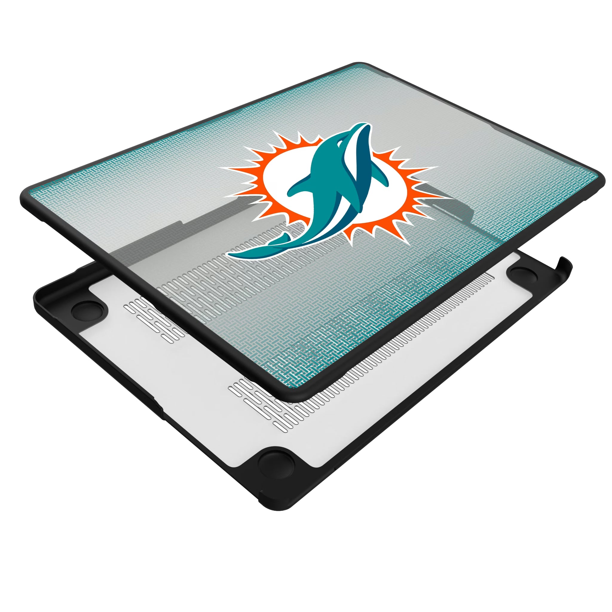 Miami Dolphins Linen MacBook Laptop Case for Apple MacBook - Isometric View#Device_MacBook Pro (14-inch, 2021) / MacBook Pro (14-inch, 2023) / MacBook Pro (14-inch, 2024)