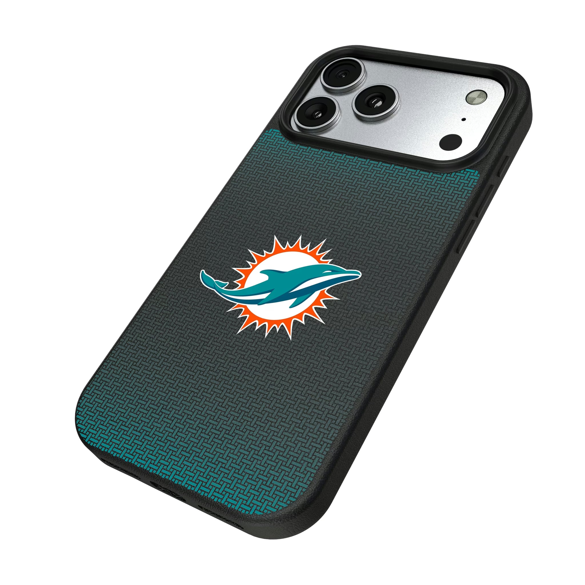 Miami Dolphins Linen iPhone MagSafe Compatible Phone Case for Apple iPhone - Isometric View#Device_iPhone 17 Pro Max