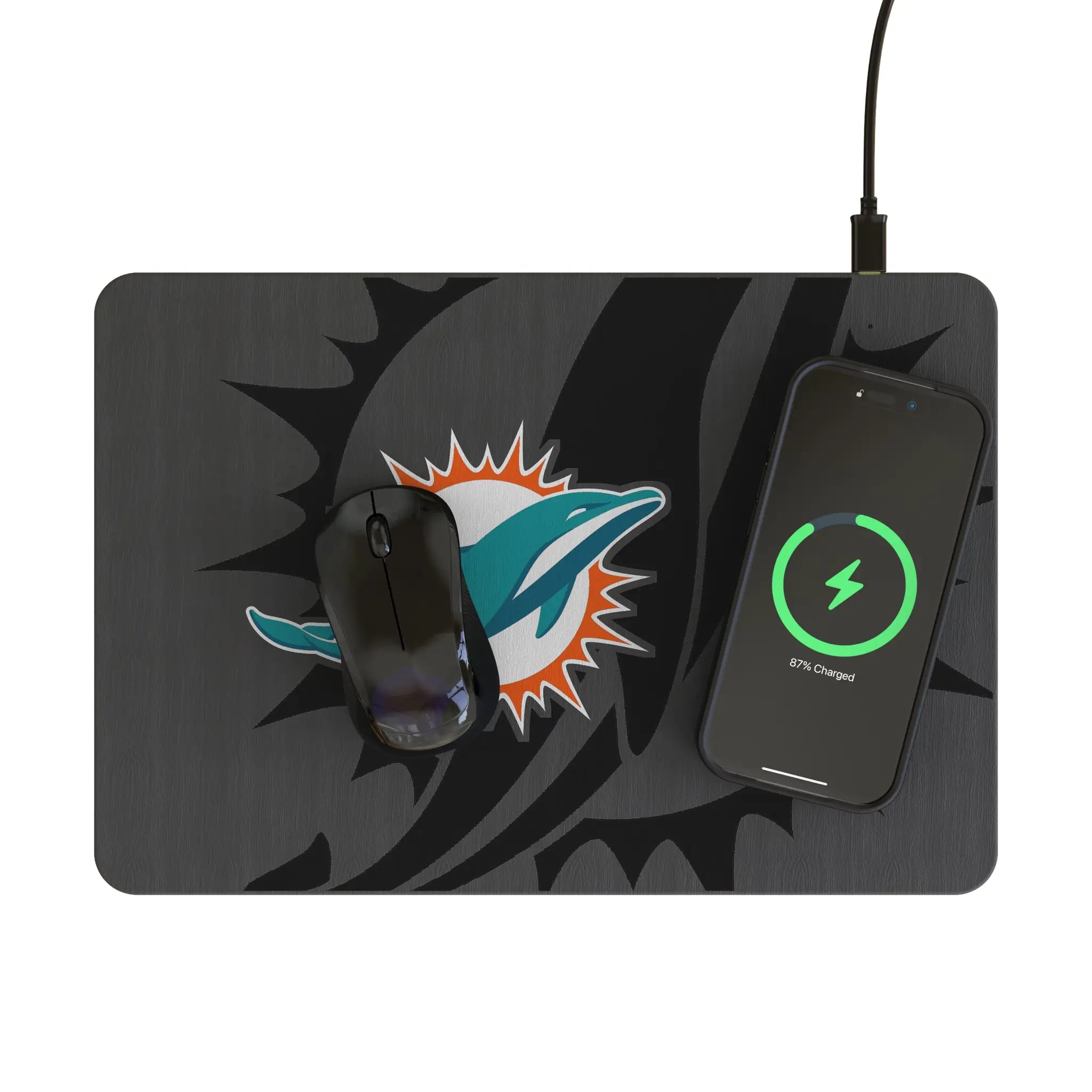 Miami Dolphins Monocolor Tilt 15-Watt Wireless Charger and Mouse Pad - Lifestyle