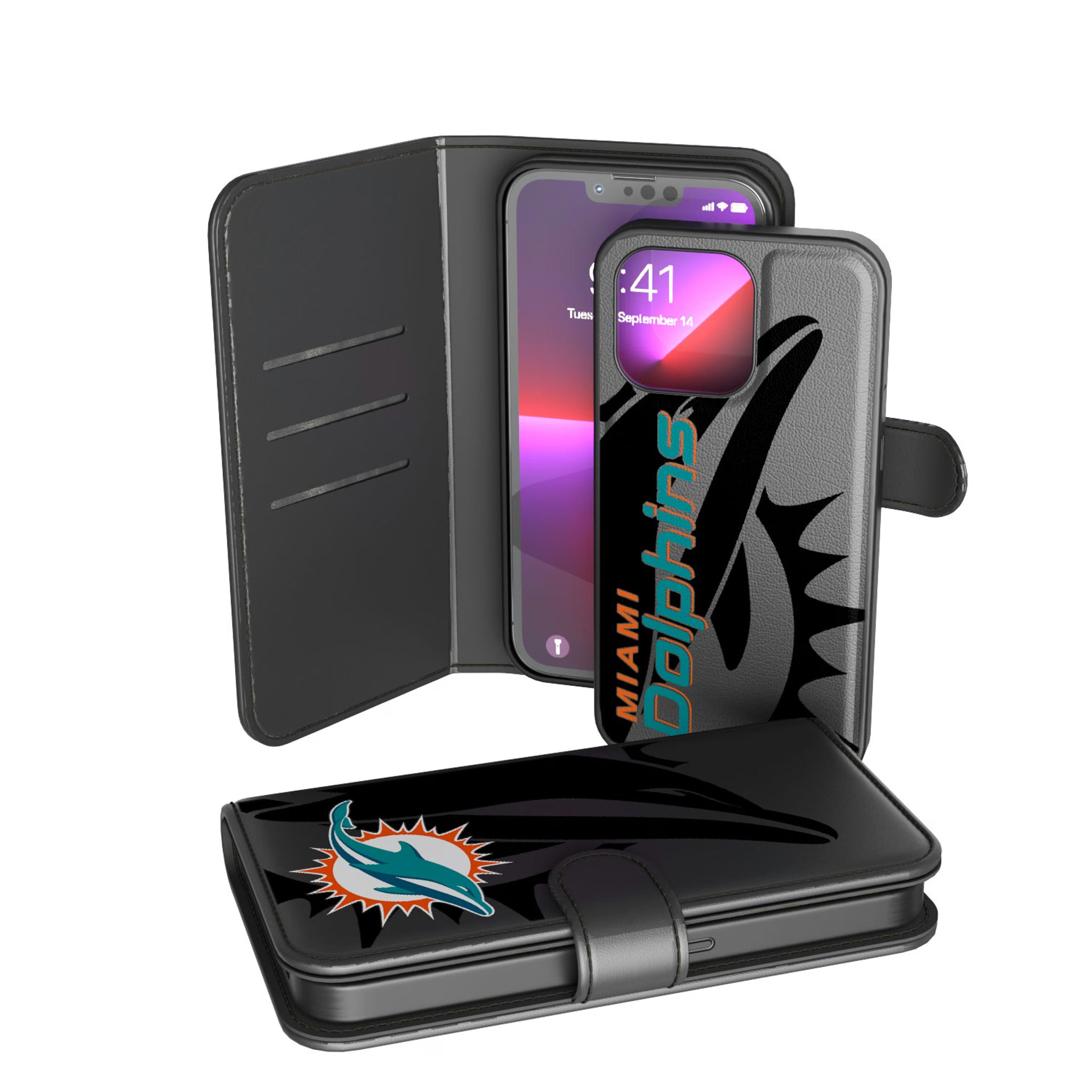 Miami Dolphins Monocolor Tilt iPhone Wallet Phone Case for Apple iPhone