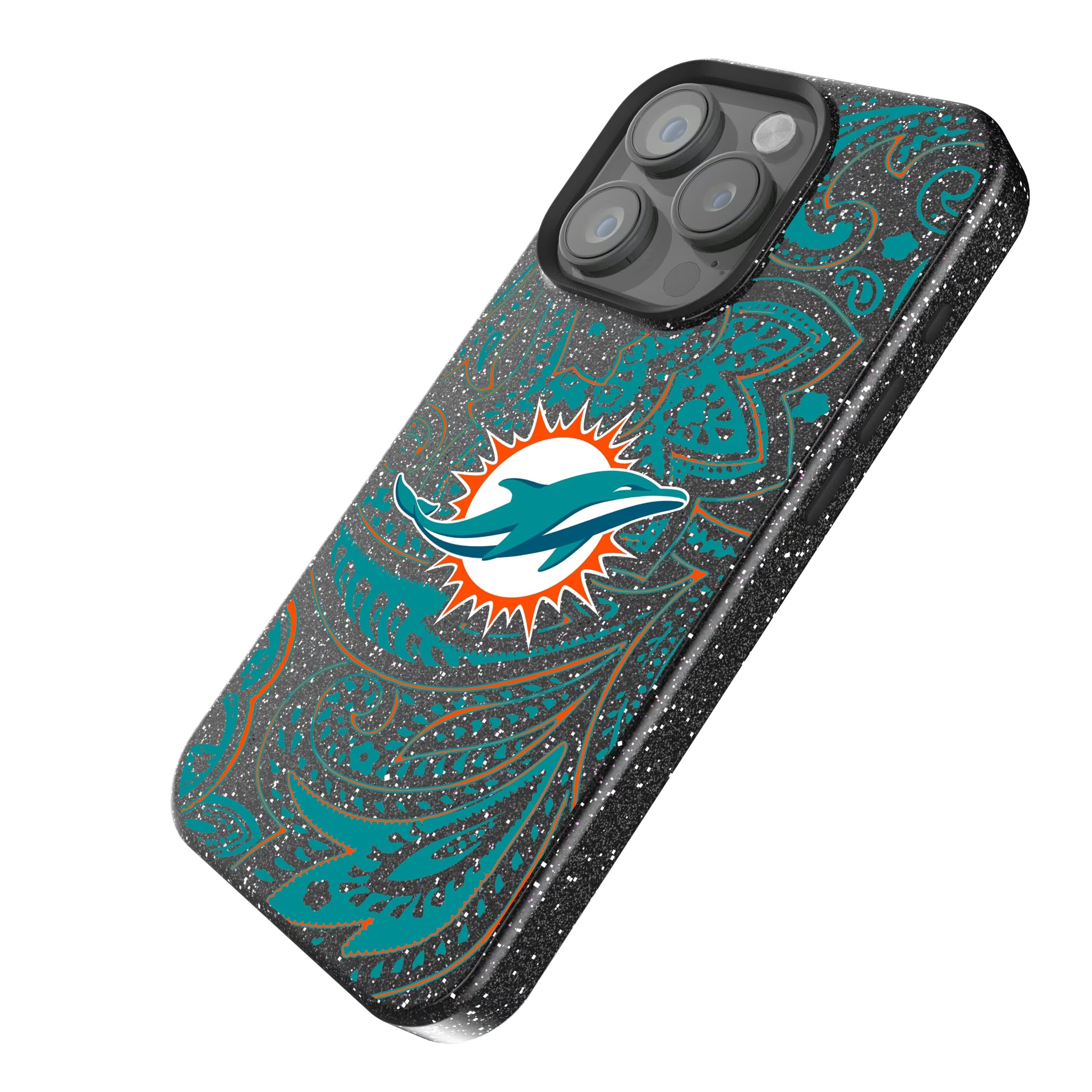 Miami Dolphins Paisley iPhone Bling Phone Case for Apple iPhone - Isometric View