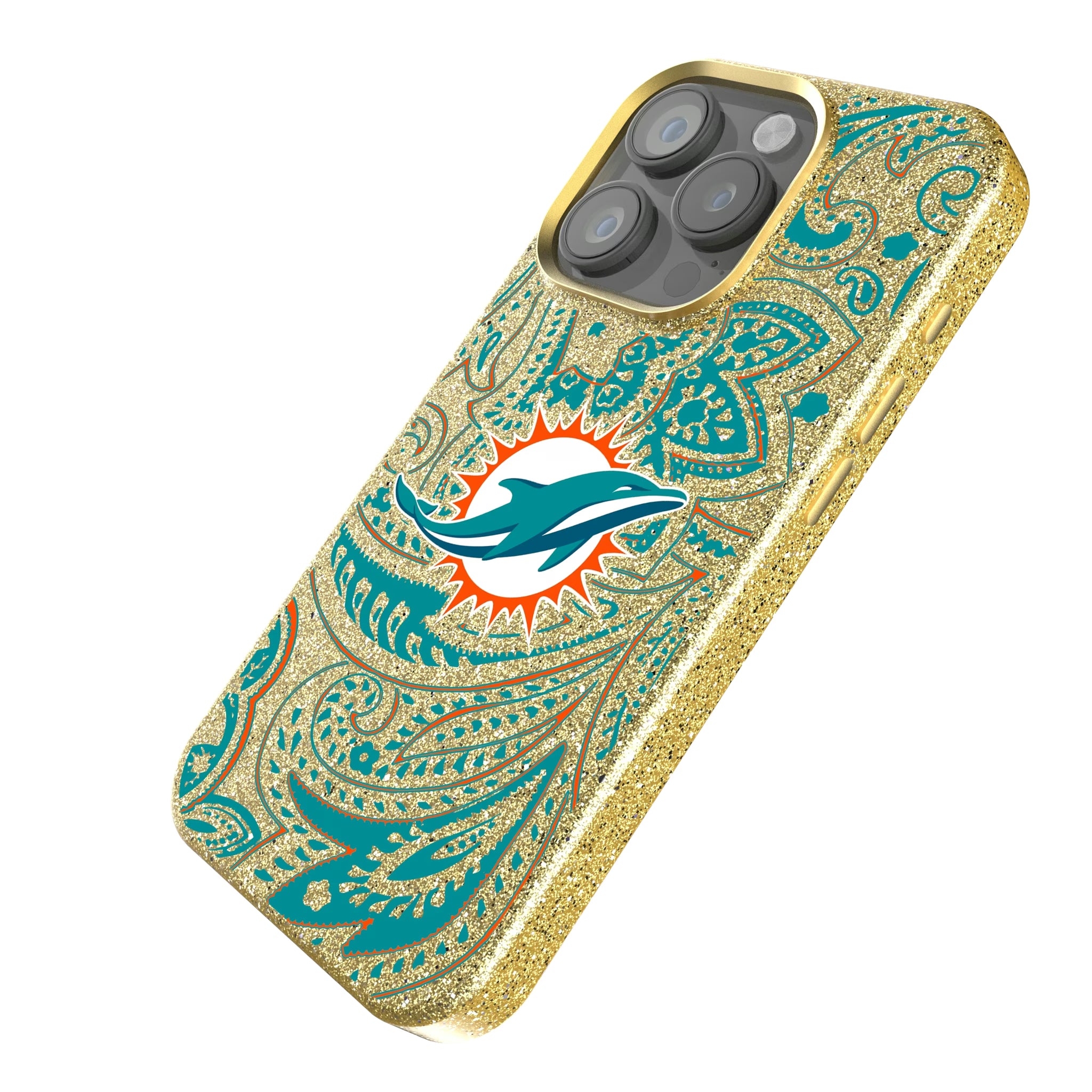 Miami Dolphins Paisley iPhone Bling Phone Case for Apple iPhone - Isometric View