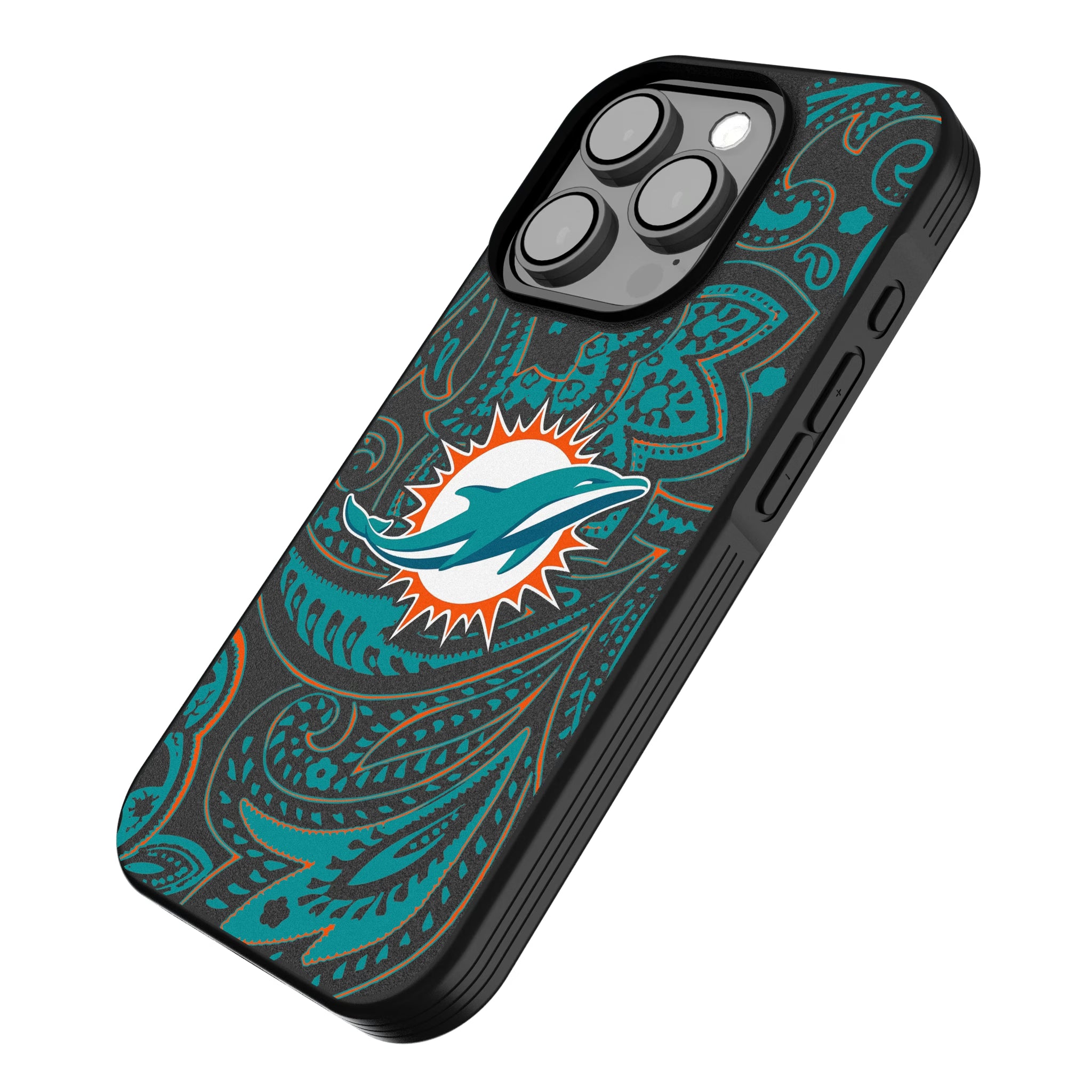 Miami Dolphins Paisley iPhone Bump Phone Case for Apple iPhone - Isometric View