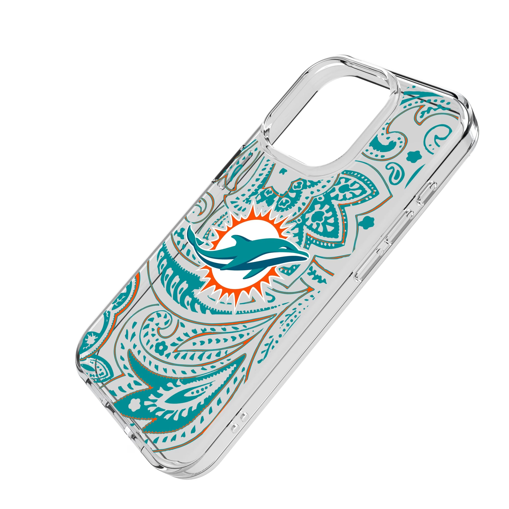 Miami Dolphins Paisley iPhone Clear Phone Case for Apple iPhone - Isometric View