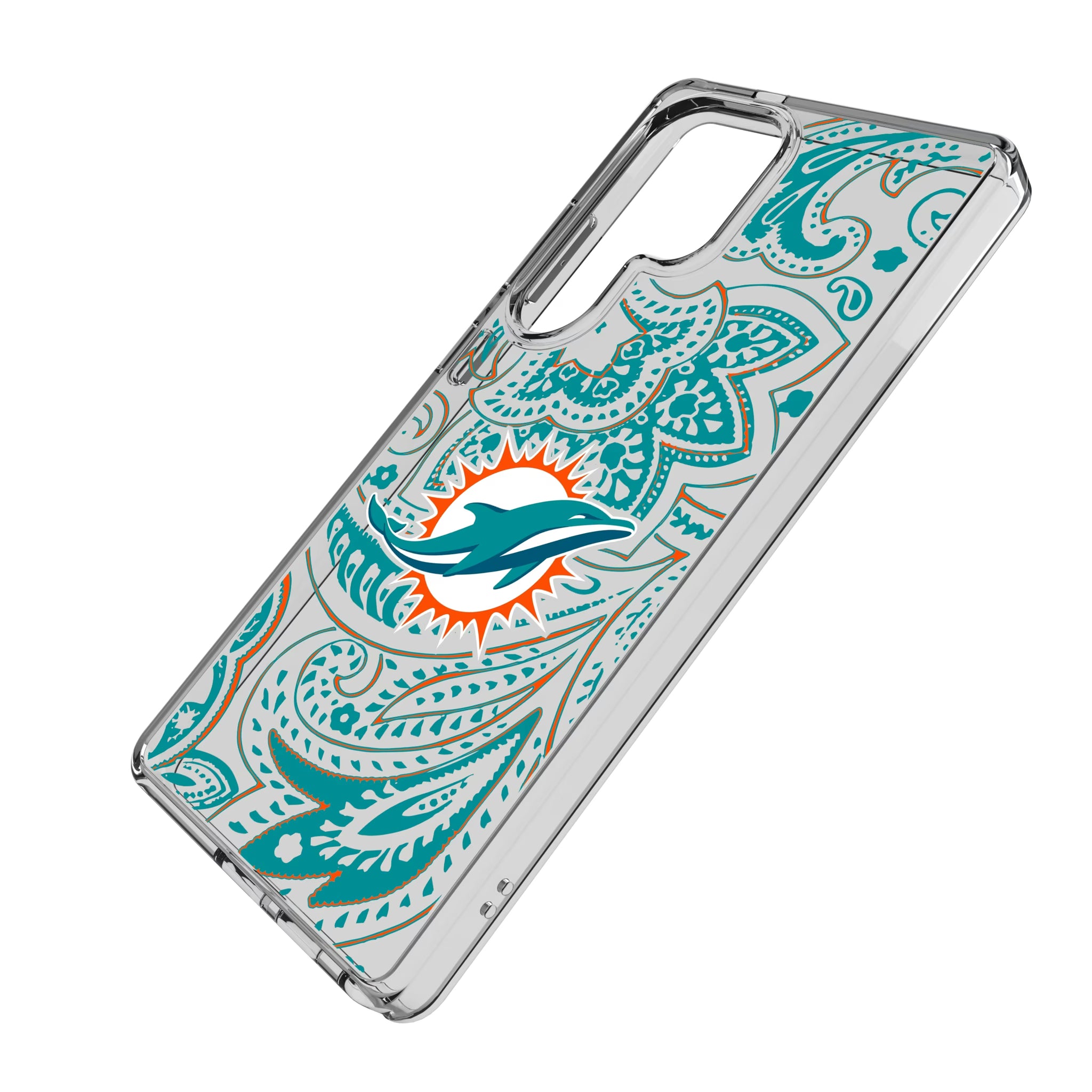 Miami Dolphins Paisley Galaxy Clear Phone Case for Samsung Galaxy - Isometric View