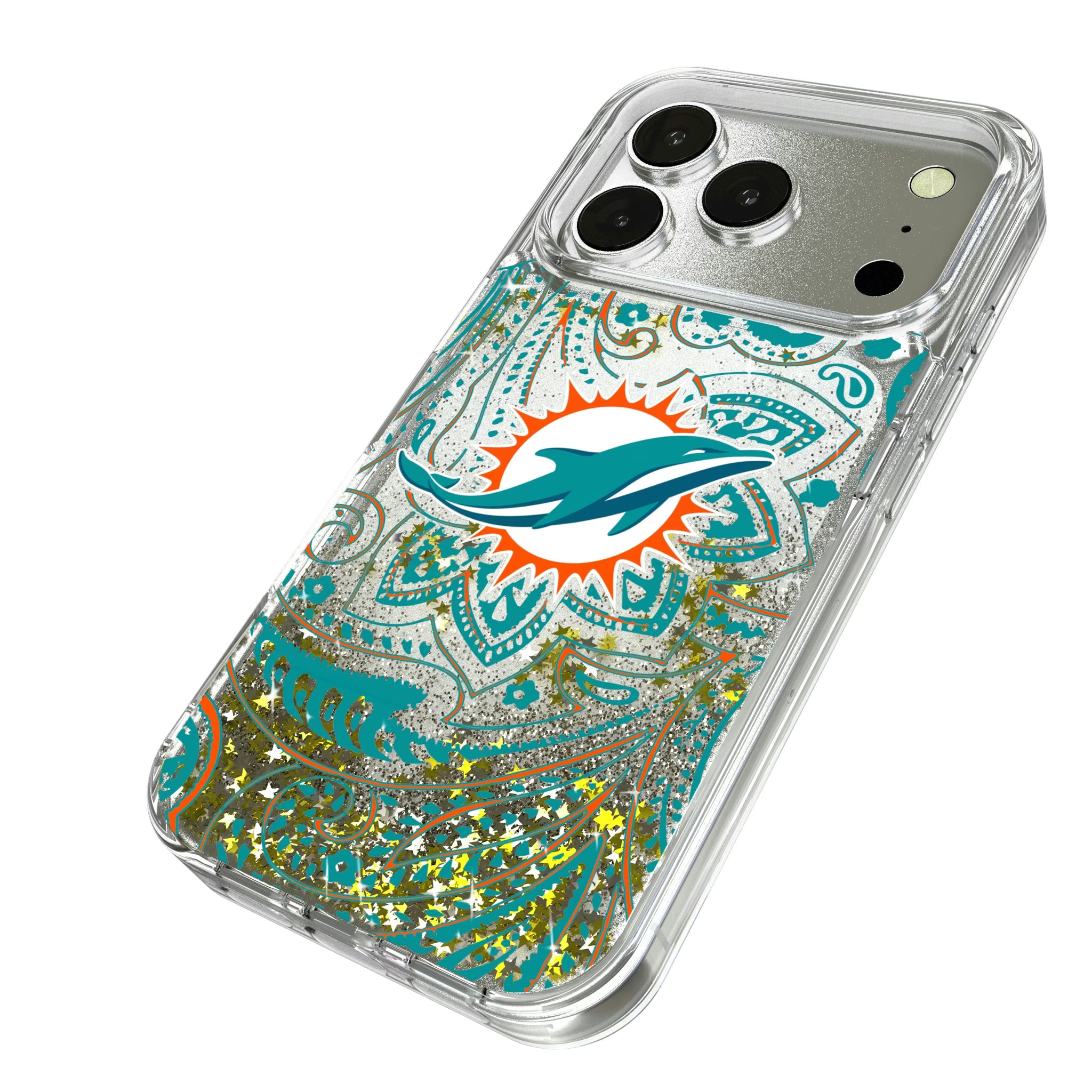 Miami Dolphins Paisley iPhone Glitter Phone Case for Apple iPhone - Isometric View