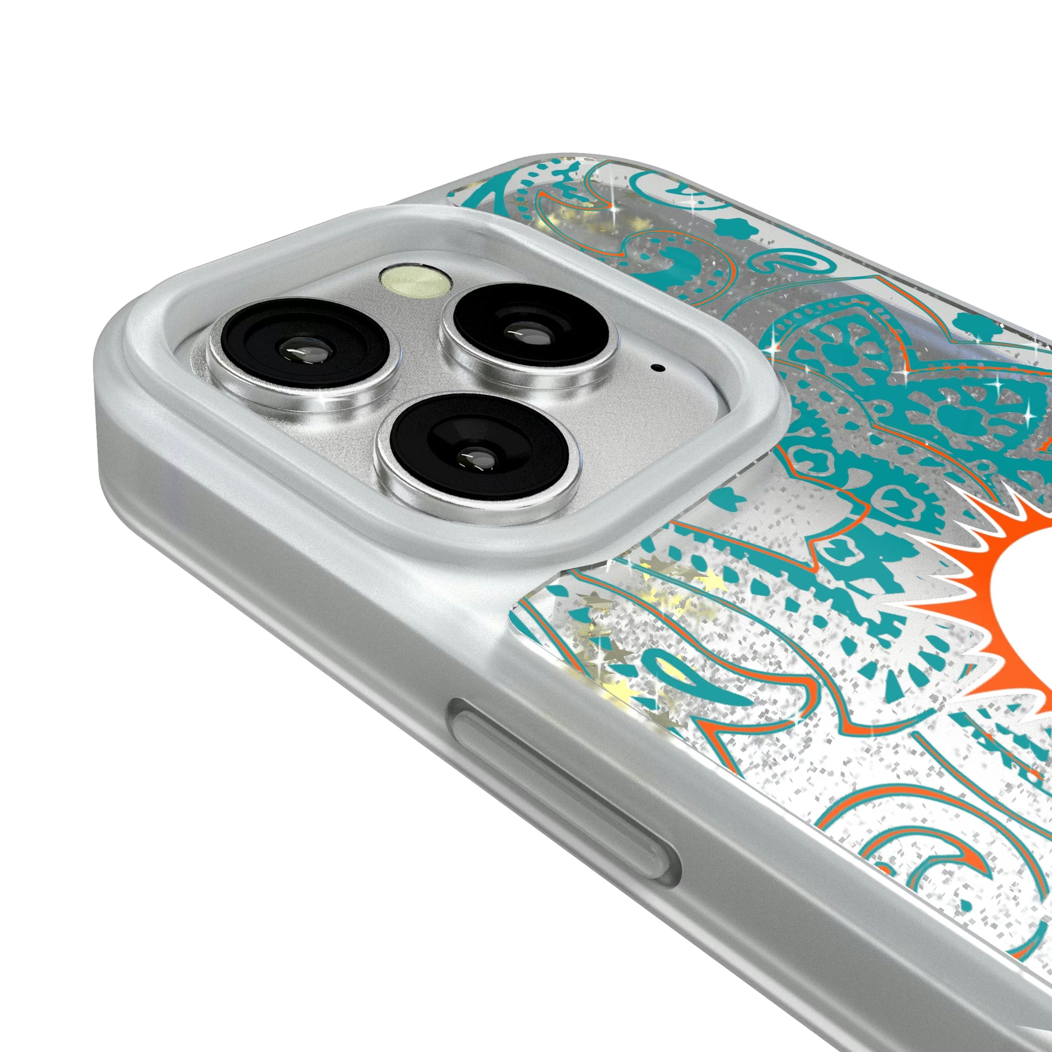 Miami Dolphins Paisley iPhone Glitter Phone Case for Apple iPhone - Detail#Device_iPhone 16 Pro