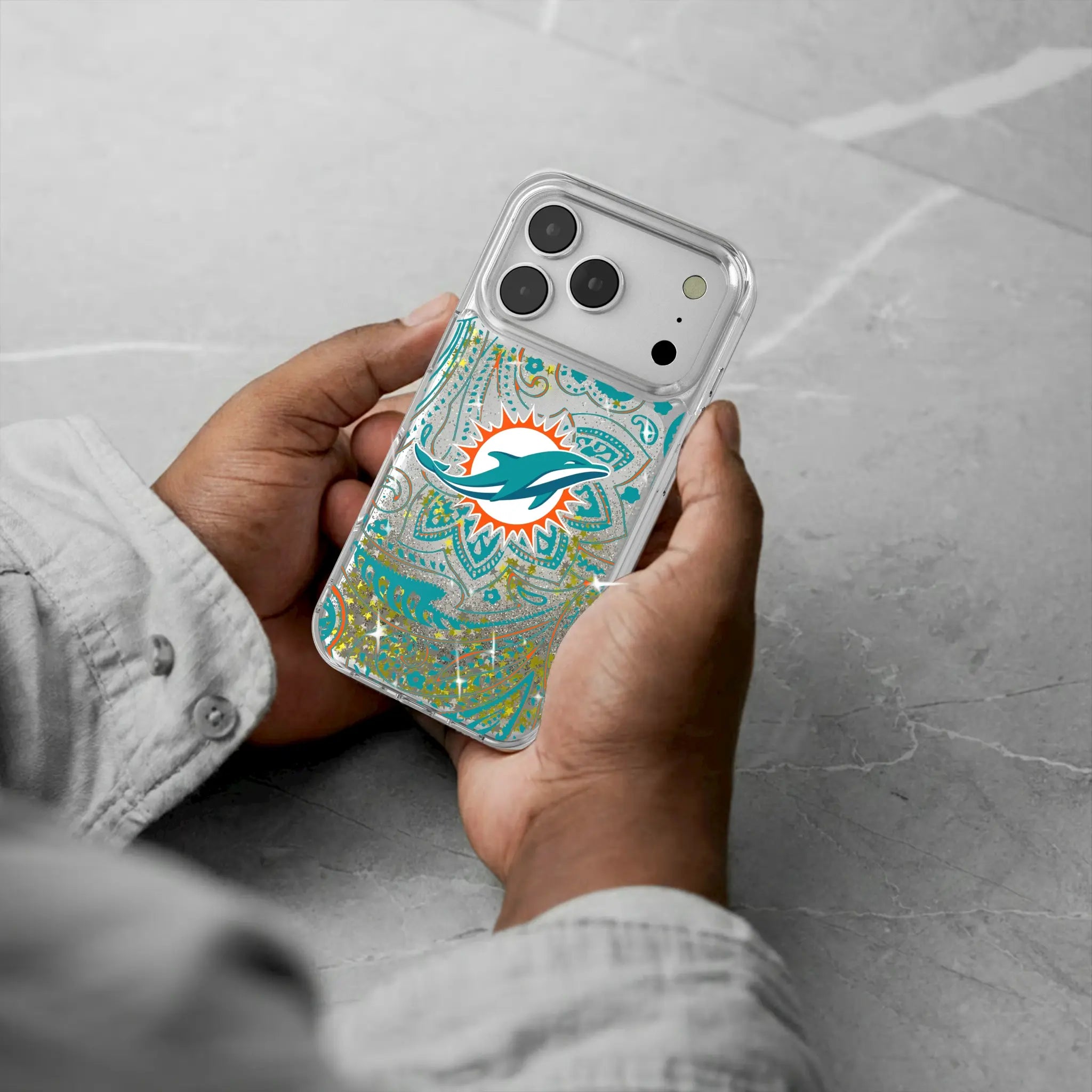 Miami Dolphins Paisley iPhone Glitter Phone Case for Apple iPhone - Lifestyle