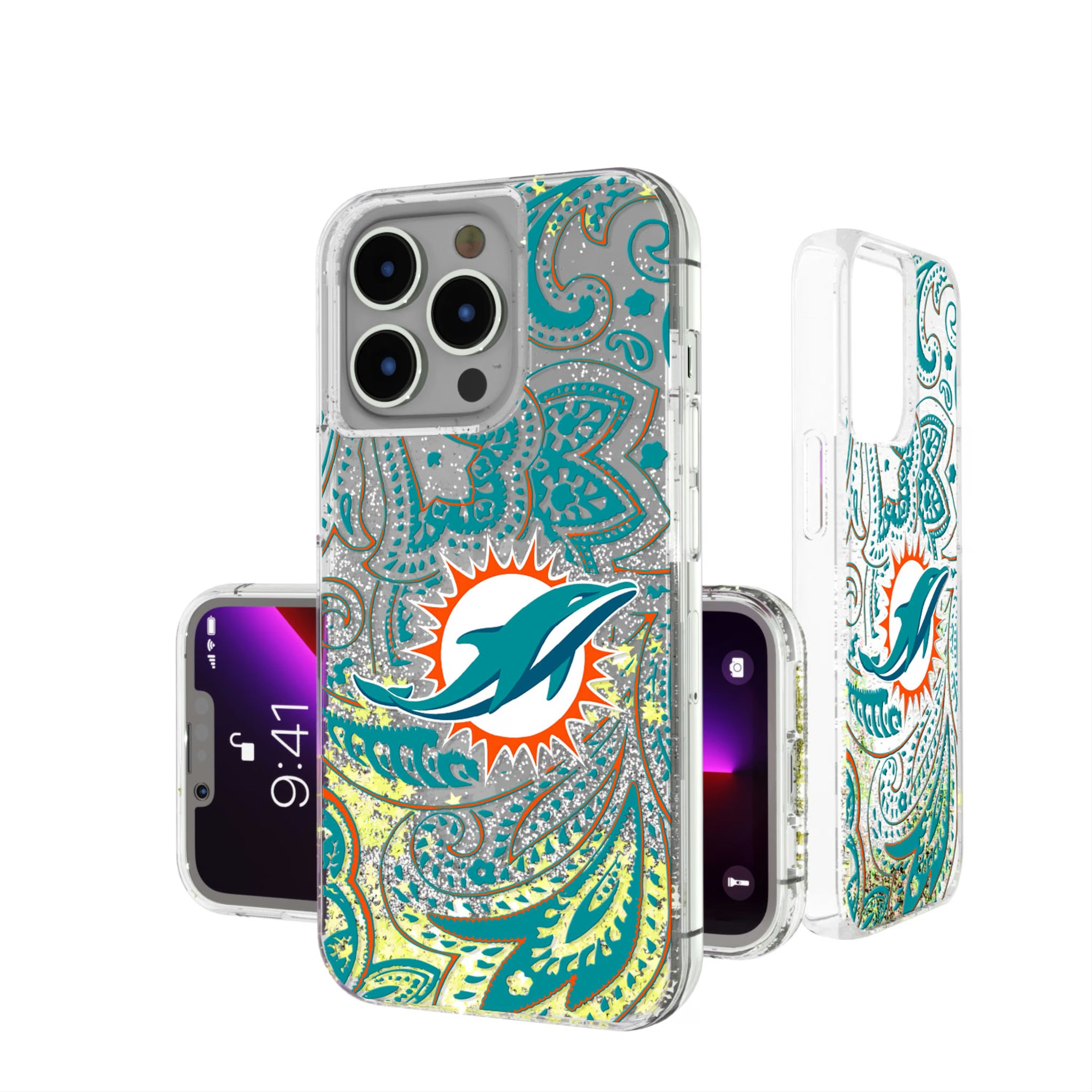 Miami Dolphins Paisley iPhone Glitter Phone Case for Apple iPhone