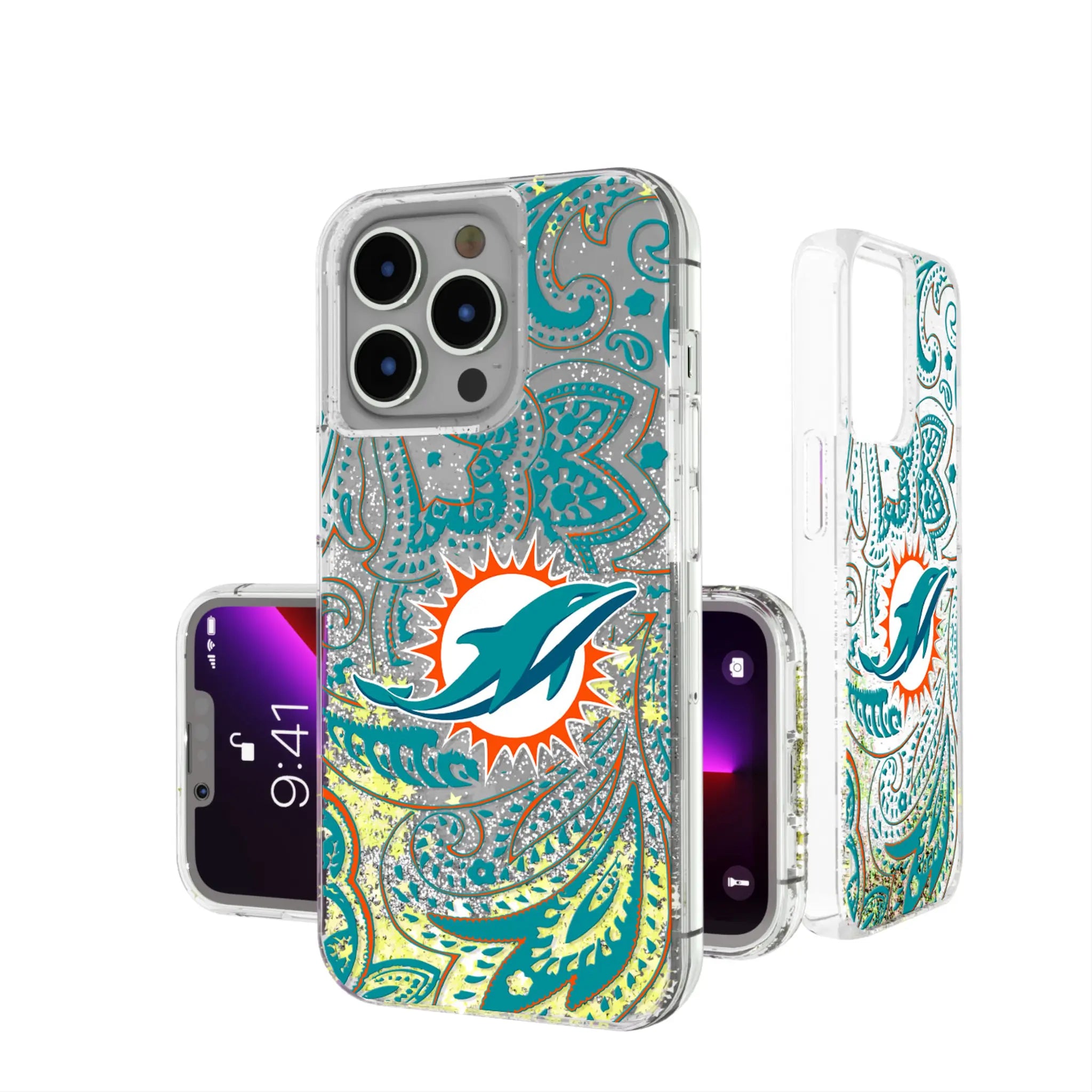 Miami Dolphins Paisley iPhone Glitter Phone Case for Apple iPhone
