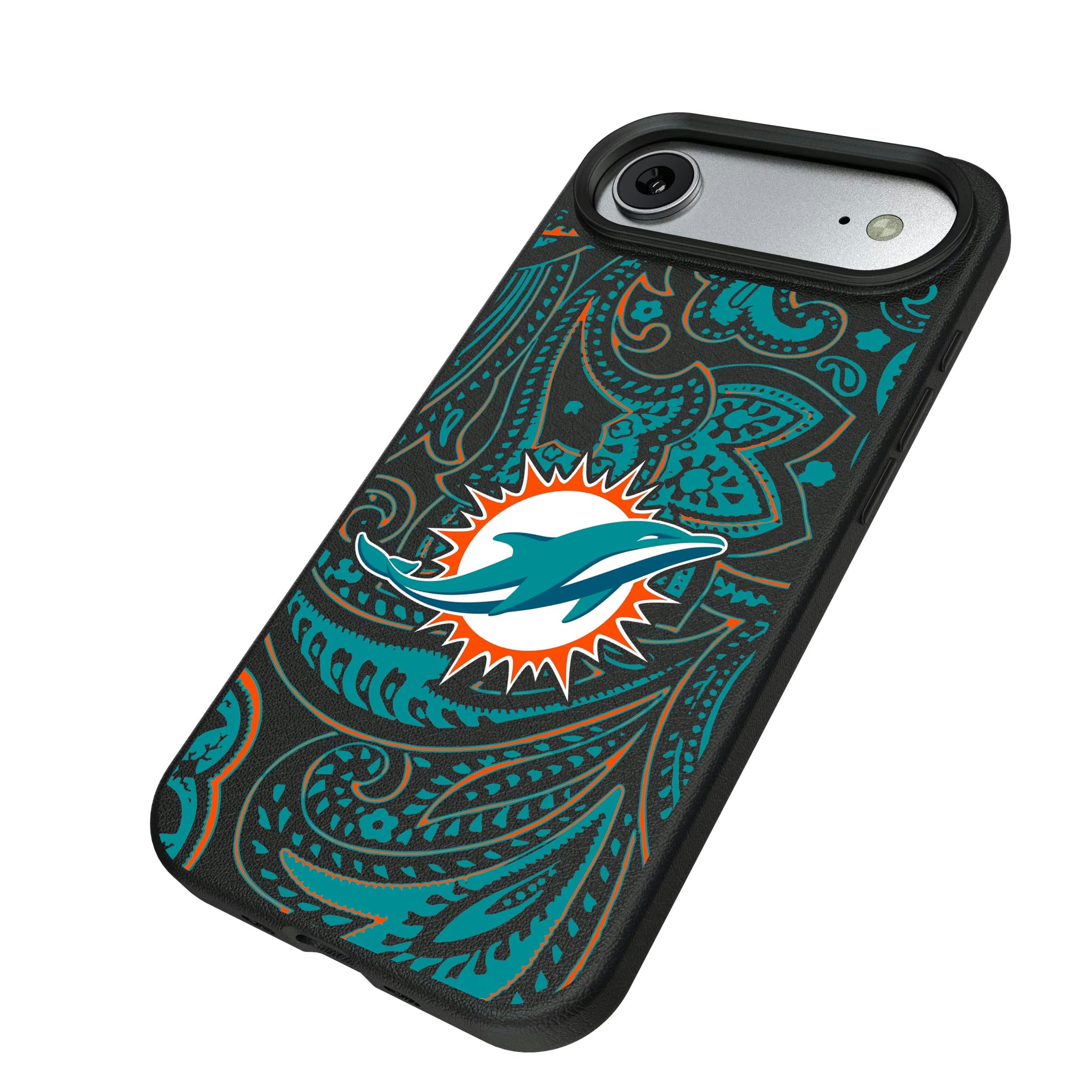 Miami Dolphins Paisley iPhone MagSafe Compatible Phone Case for Apple iPhone - Isometric View#Device_iPhone Air