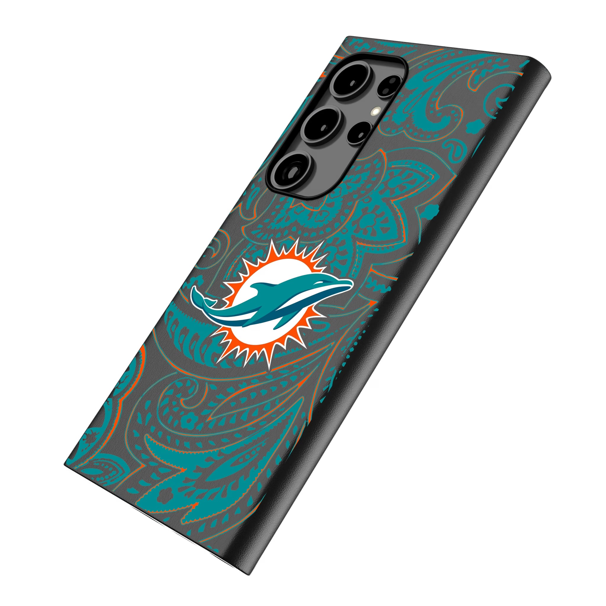 Miami Dolphins Paisley Galaxy MagSafe Compatible Phone Case for Samsung Galaxy - Isometric View