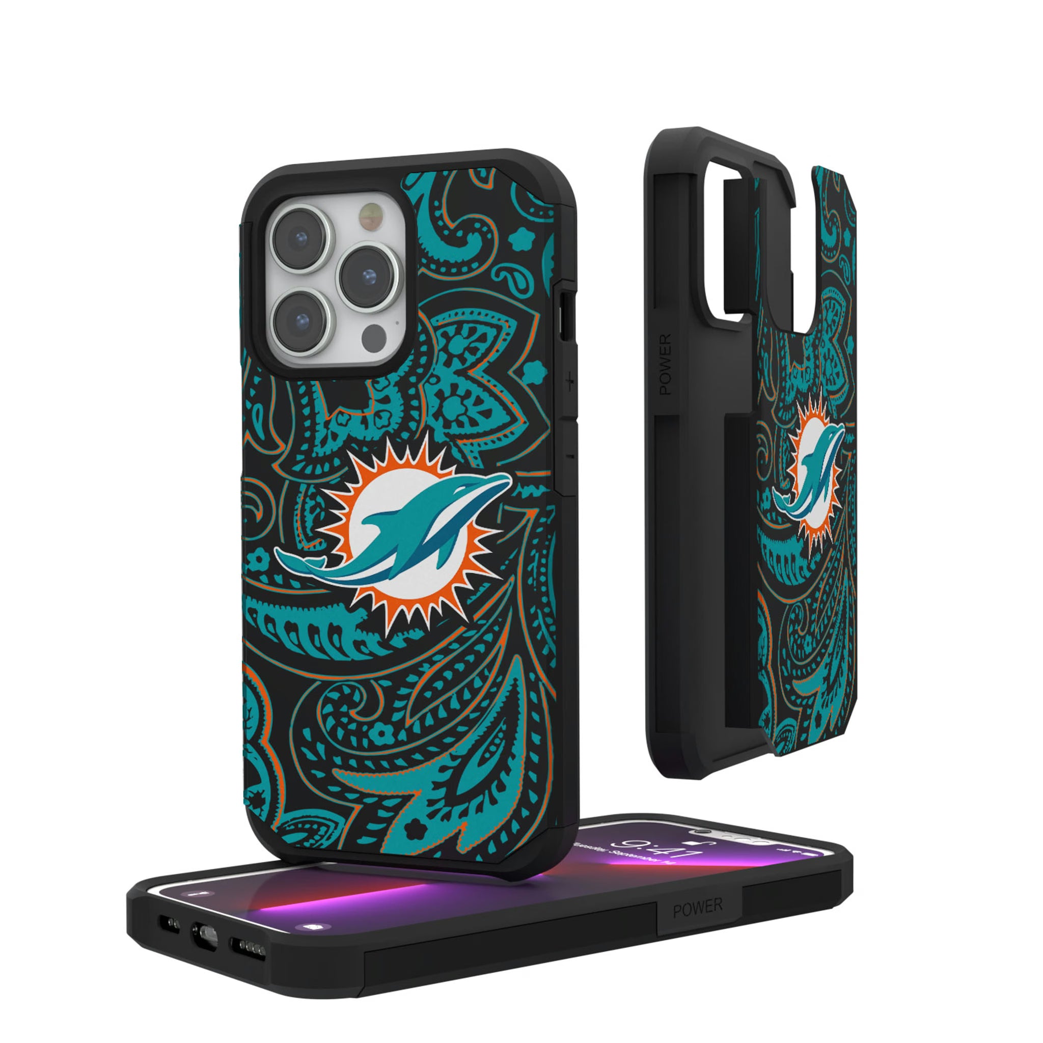 Miami Dolphins Paisley iPhone Rugged Phone Case for Apple iPhone
