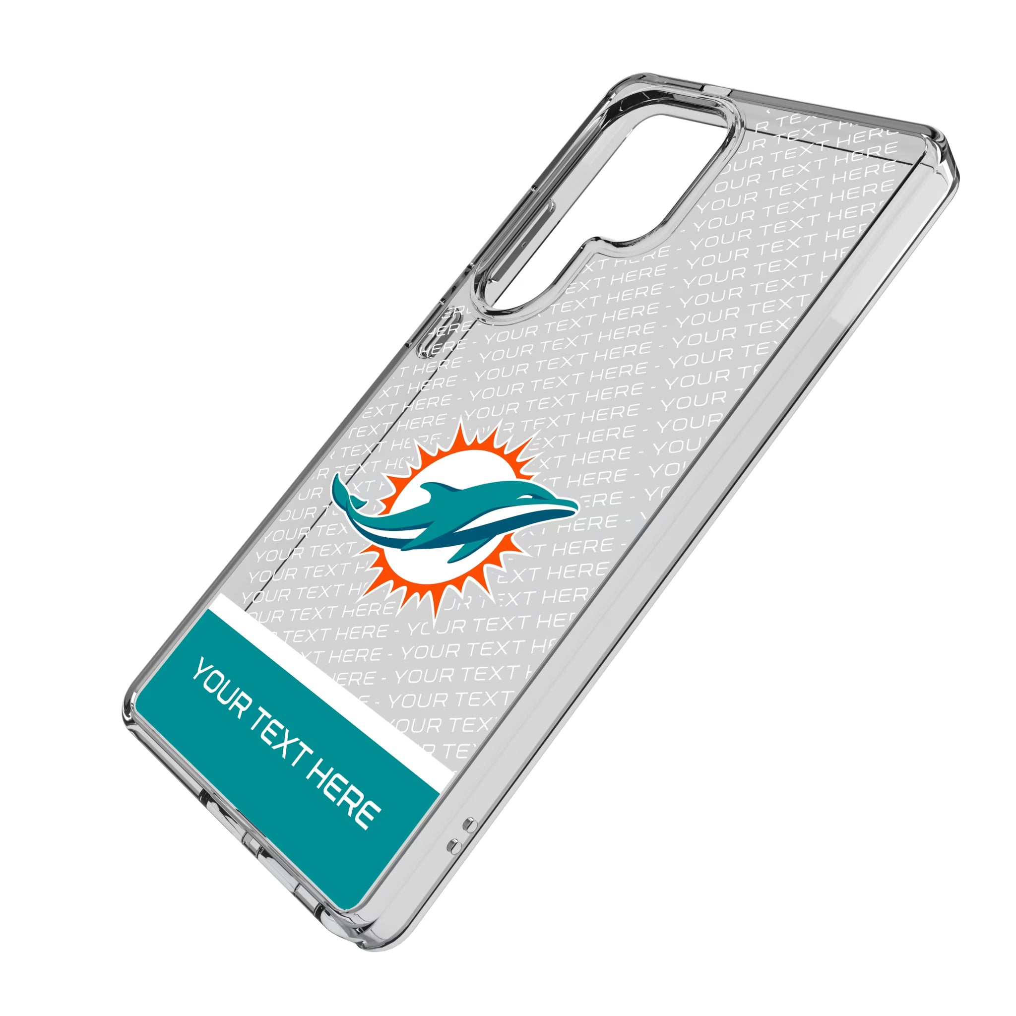 Miami Dolphins Personalized EndZone Plus Galaxy Clear Phone Case for Samsung Galaxy - Isometric View#Device_Galaxy S25 Ultra