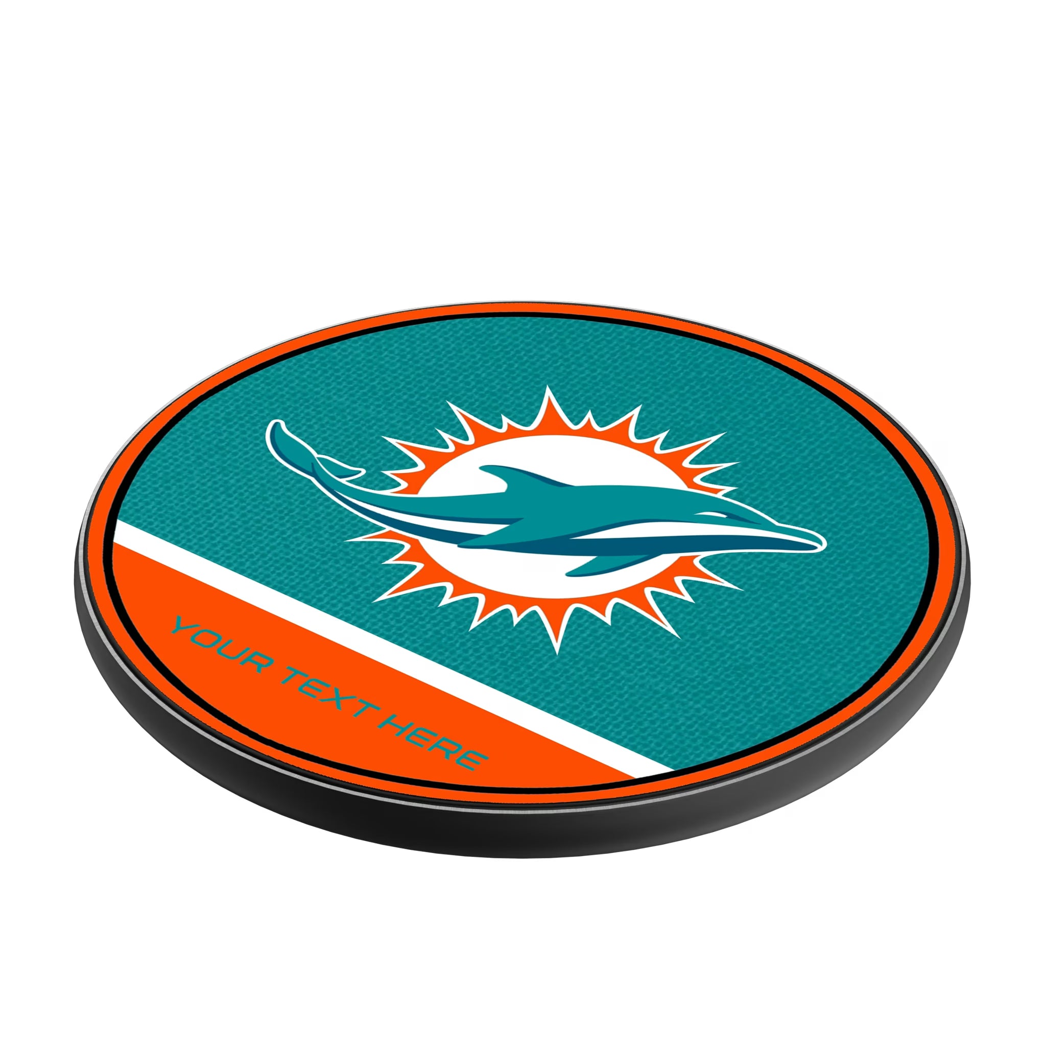Miami Dolphins Personalized Endzone Solid 15-Watt Wireless Charger - Isometric View