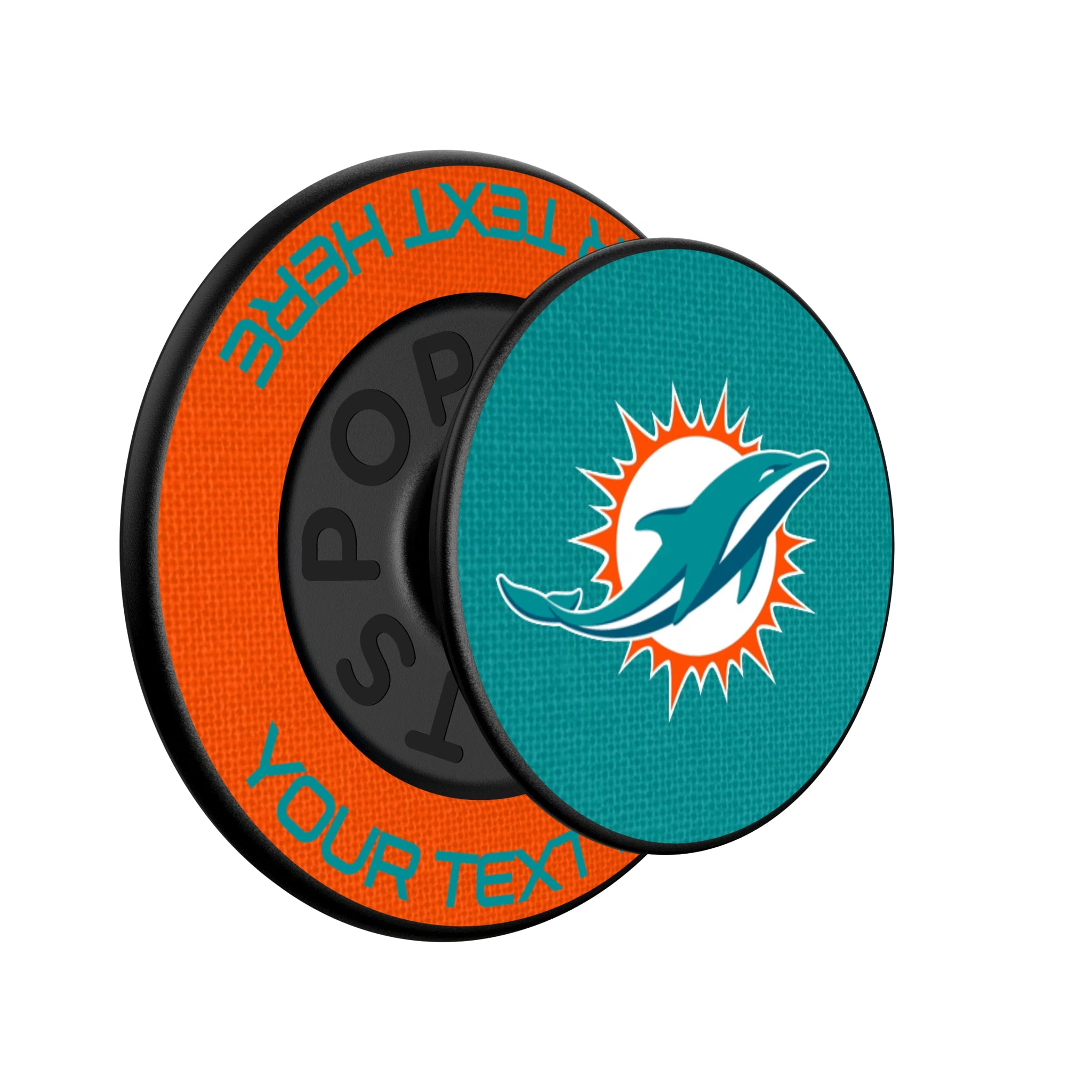 Miami Dolphins Personalized Endzone Solid Popsockets Round Magnetic - Isometric View