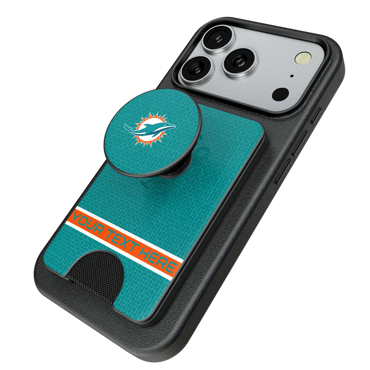 Miami Dolphins Personalized Endzone Solid Popsockets Wallet Magnetic - Isometric View