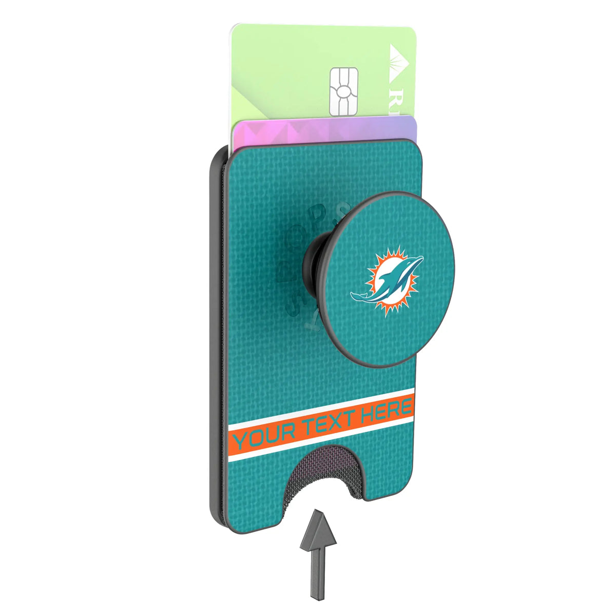 Miami Dolphins Personalized Endzone Solid Popsockets Wallet Magnetic - Detail