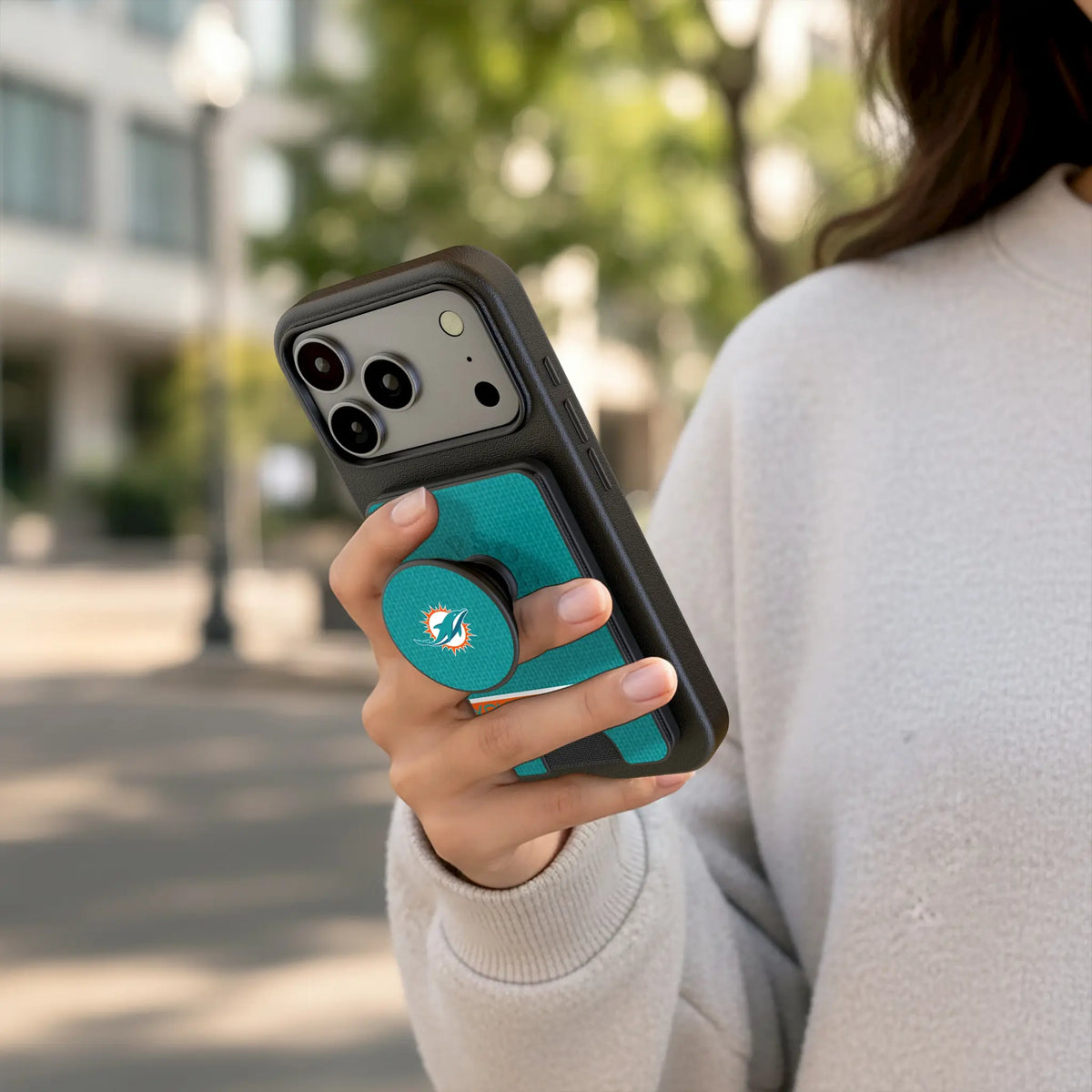Miami Dolphins Personalized Endzone Solid Popsockets Wallet Magnetic - Lifestyle